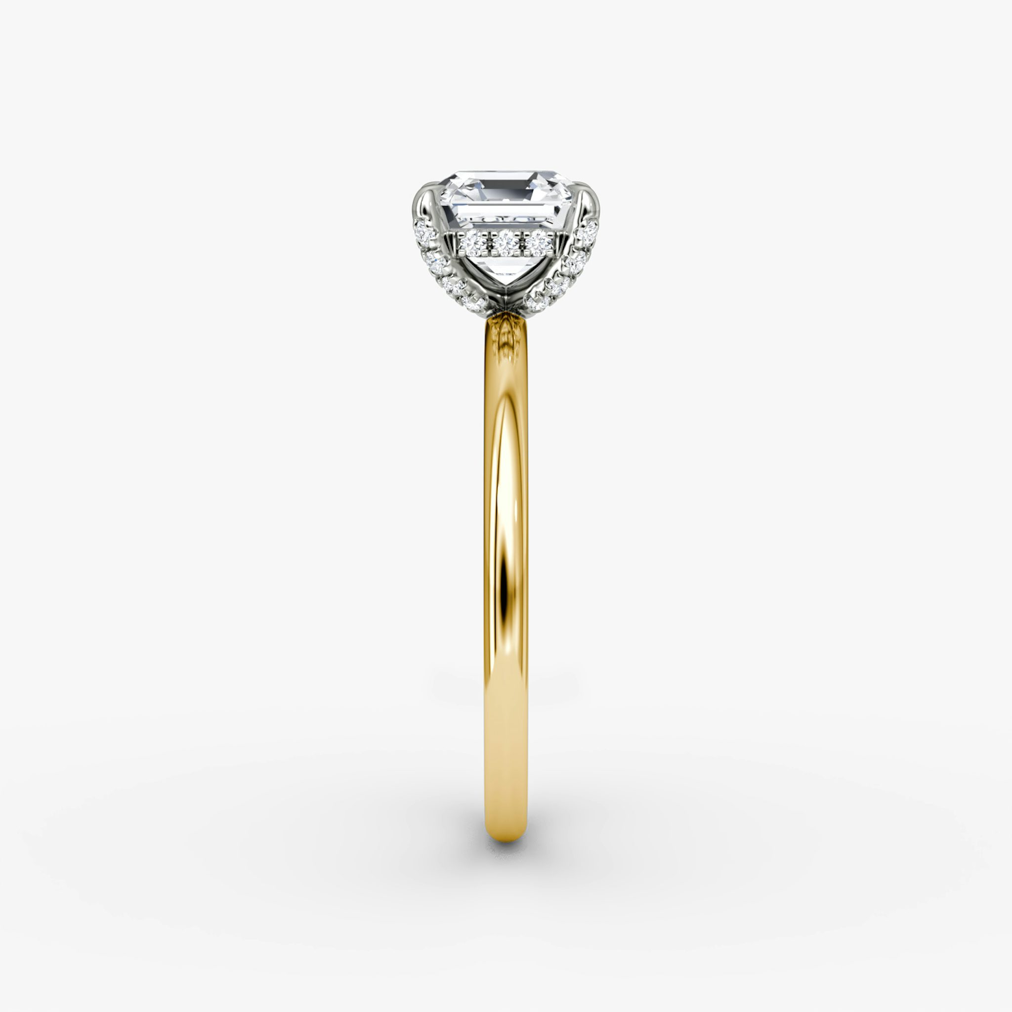 The Classic Hidden Halo | Asscher | 18k | Yellow Gold and Platinum | bandAccent: Plain | bandWidth: standard | prongStyle: Pavé | diamondOrientation: vertical | caratWeight: other