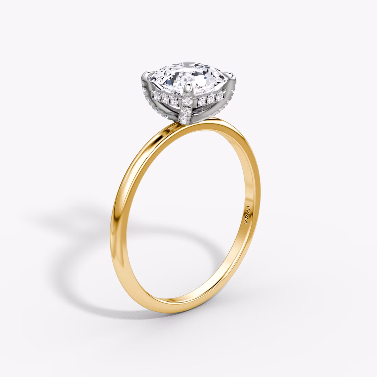 The Classic Hidden Halo | Asscher | 18k | Yellow Gold and Platinum | bandAccent: Plain | bandWidth: standard | prongStyle: Pavé | diamondOrientation: vertical | caratWeight: other