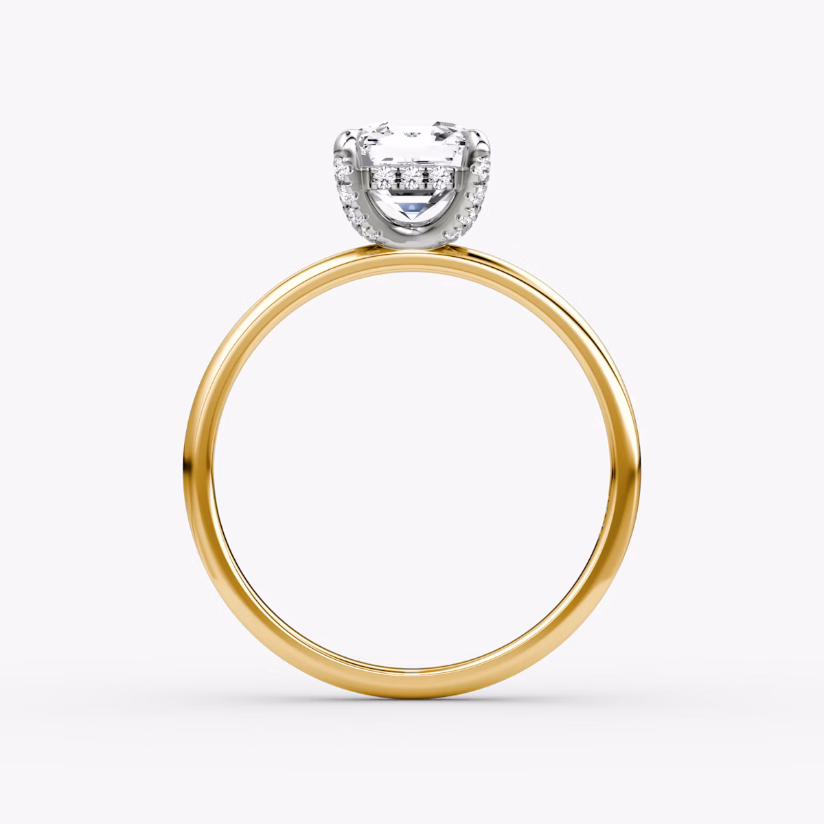 The Classic Hidden Halo | Asscher | 18k | Yellow Gold and Platinum | bandAccent: Plain | bandWidth: standard | prongStyle: Pavé | diamondOrientation: vertical | caratWeight: other
