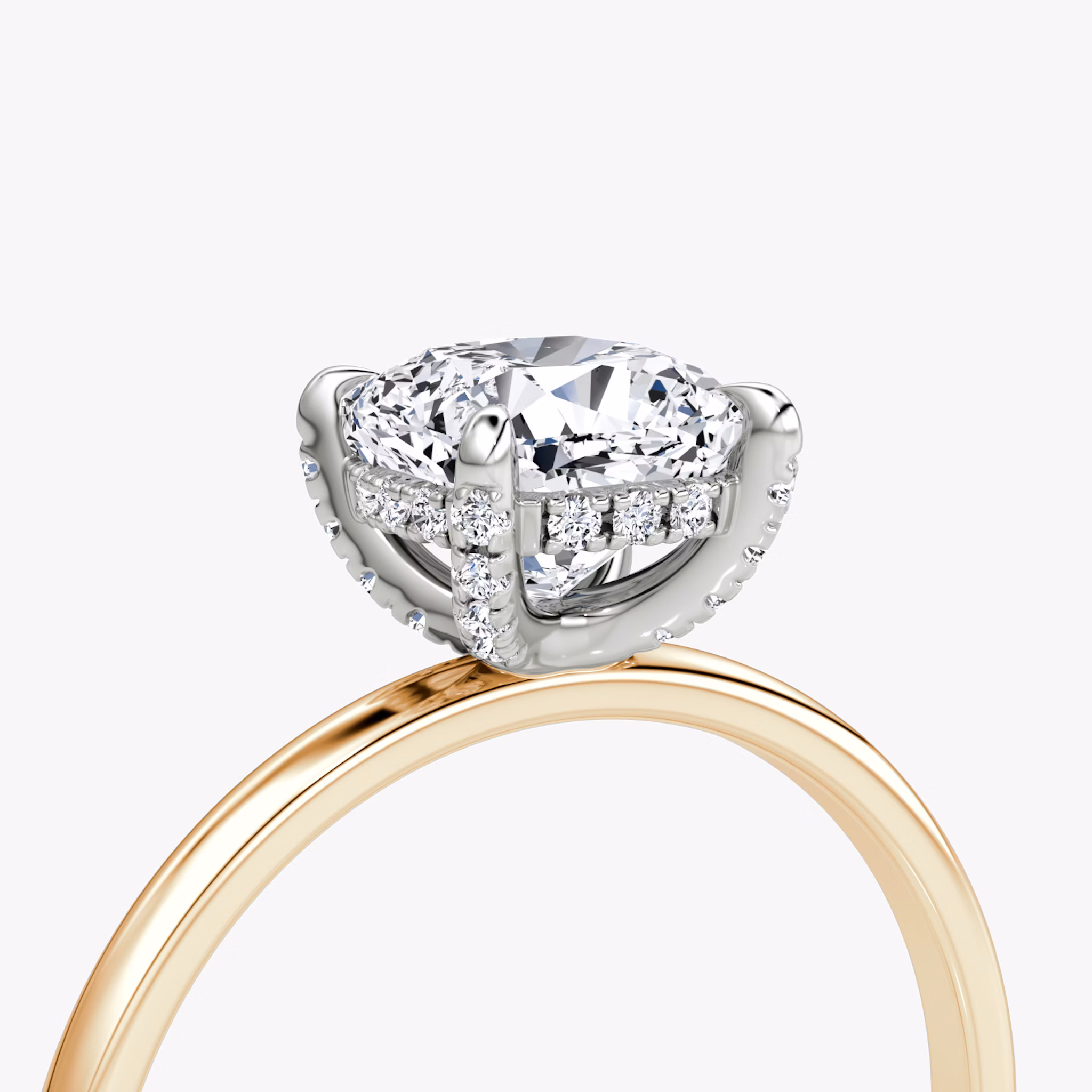 The Classic Hidden Halo | Cushion | 14k | Rose Gold and Platinum | bandAccent: Plain | bandWidth: standard | prongStyle: Pavé | diamondOrientation: vertical | caratWeight: other