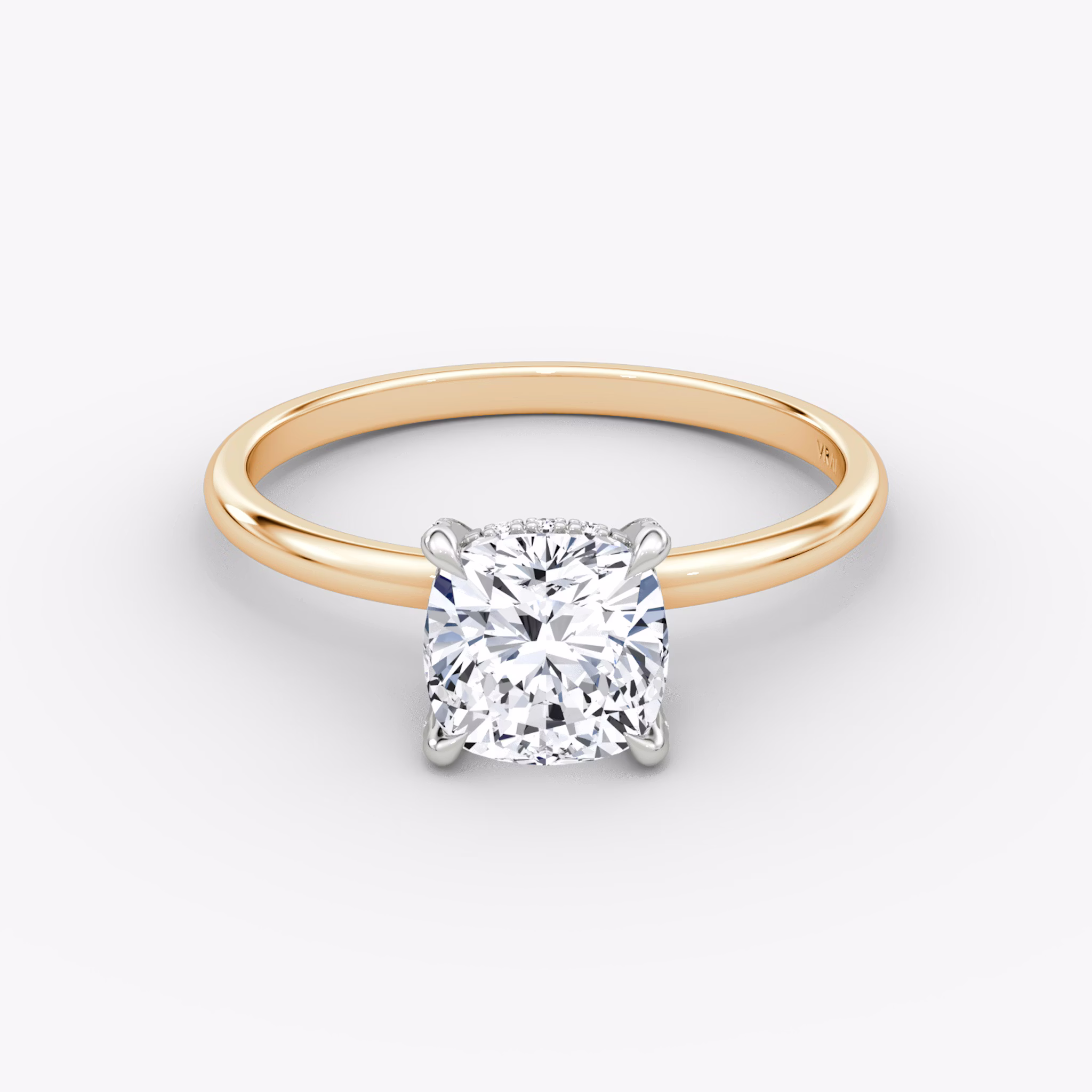 The Classic Hidden Halo | Cushion | 14k | Rose Gold and Platinum | bandAccent: Plain | bandWidth: standard | prongStyle: Pavé | diamondOrientation: vertical | caratWeight: other