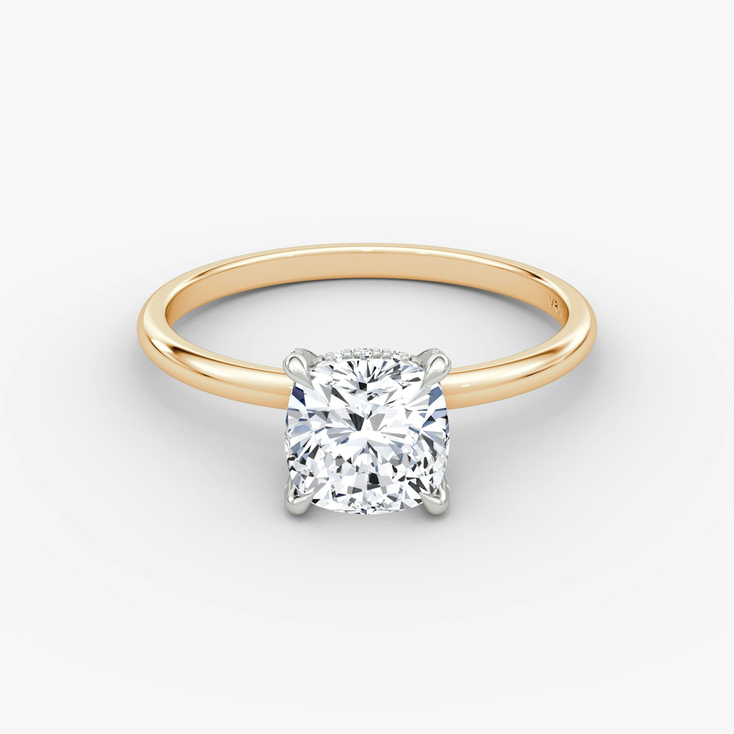 The Classic Hidden Halo | Cushion | 14k | Rose Gold and Platinum | bandAccent: Plain | bandWidth: standard | prongStyle: Pavé | diamondOrientation: vertical | caratWeight: other
