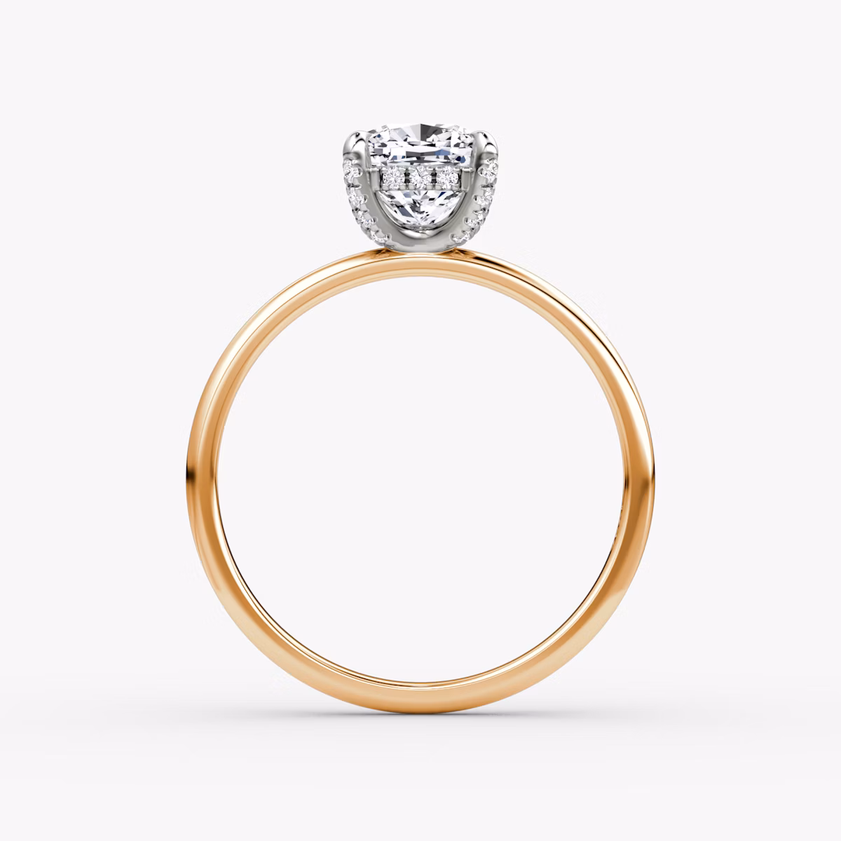 The Classic Hidden Halo | Cushion | 14k | Rose Gold and Platinum | bandAccent: Plain | bandWidth: standard | prongStyle: Pavé | diamondOrientation: vertical | caratWeight: other