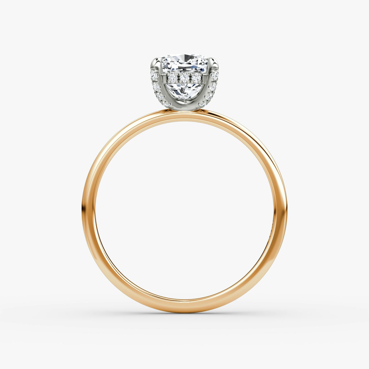 The Classic Hidden Halo | Cushion | 14k | Rose Gold and Platinum | bandAccent: Plain | bandWidth: standard | prongStyle: Pavé | diamondOrientation: vertical | caratWeight: other