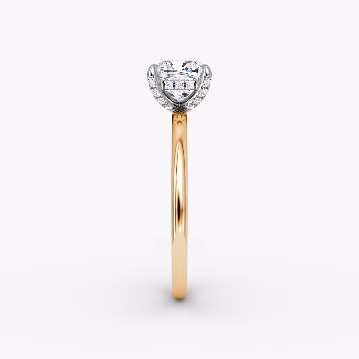 The Classic Hidden Halo | Cushion | 14k | Rose Gold and Platinum | bandAccent: Plain | bandWidth: standard | prongStyle: Pavé | diamondOrientation: vertical | caratWeight: other