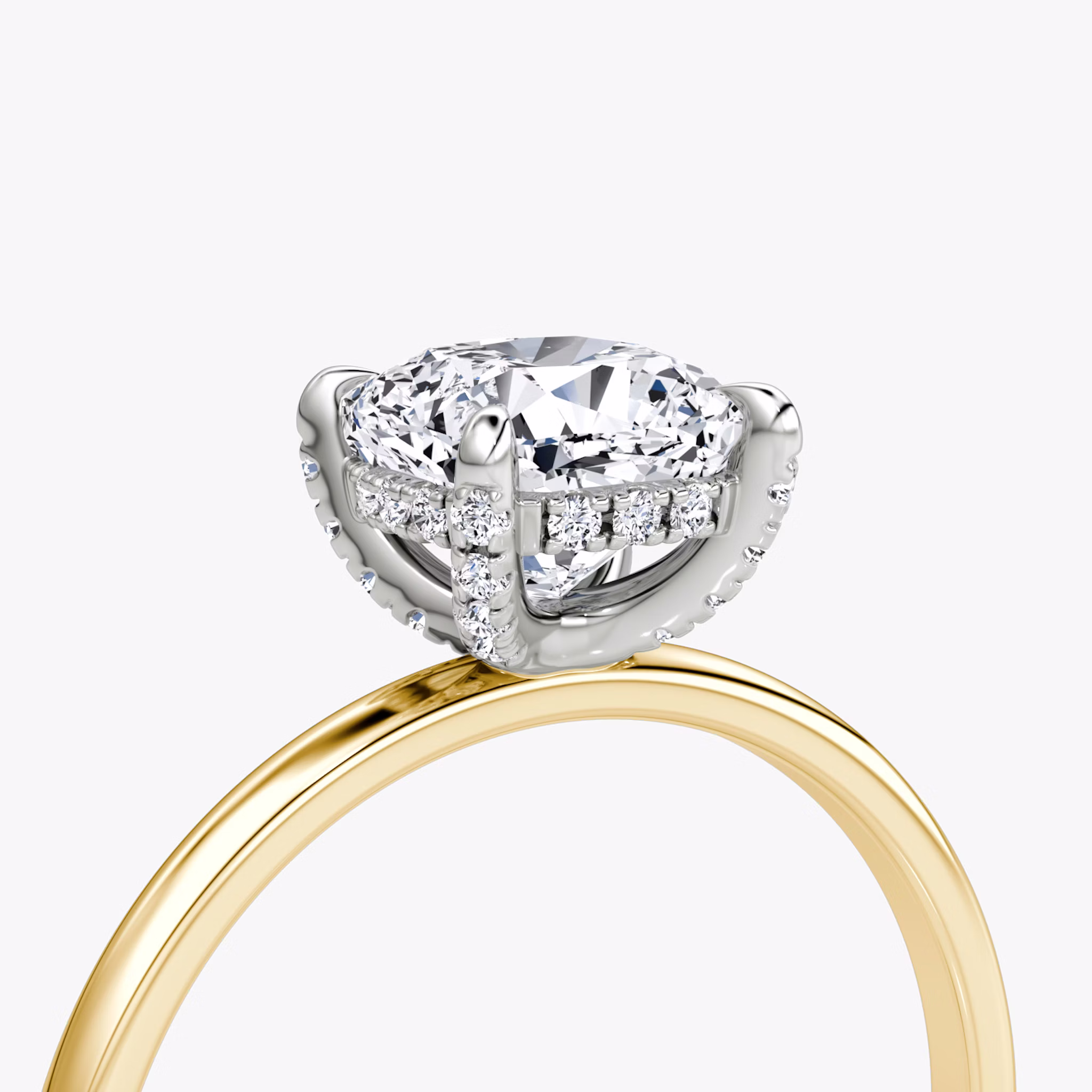 The Classic Hidden Halo | Cushion | 18k | Yellow Gold and Platinum | bandAccent: Plain | bandWidth: standard | prongStyle: Pavé | diamondOrientation: vertical | caratWeight: other