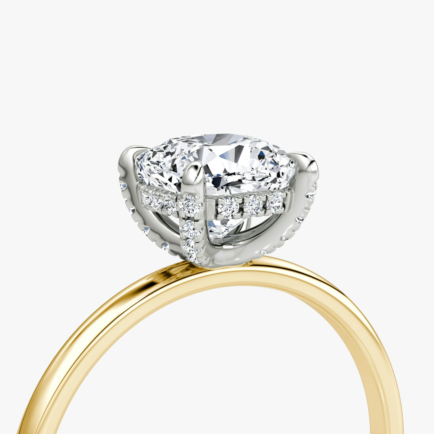 The Classic Hidden Halo | Cushion | 18k | Yellow Gold and Platinum | bandAccent: Plain | bandWidth: standard | prongStyle: Pavé | diamondOrientation: vertical | caratWeight: other