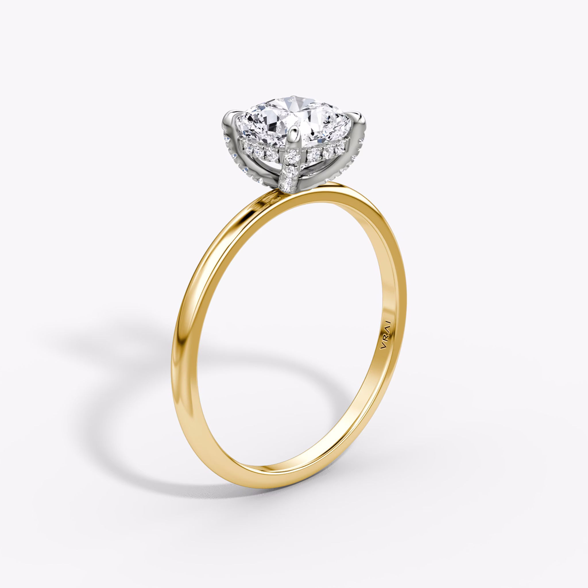 The Classic Hidden Halo | Cushion | 18k | Yellow Gold and Platinum | bandAccent: Plain | bandWidth: standard | prongStyle: Pavé | diamondOrientation: vertical | caratWeight: other