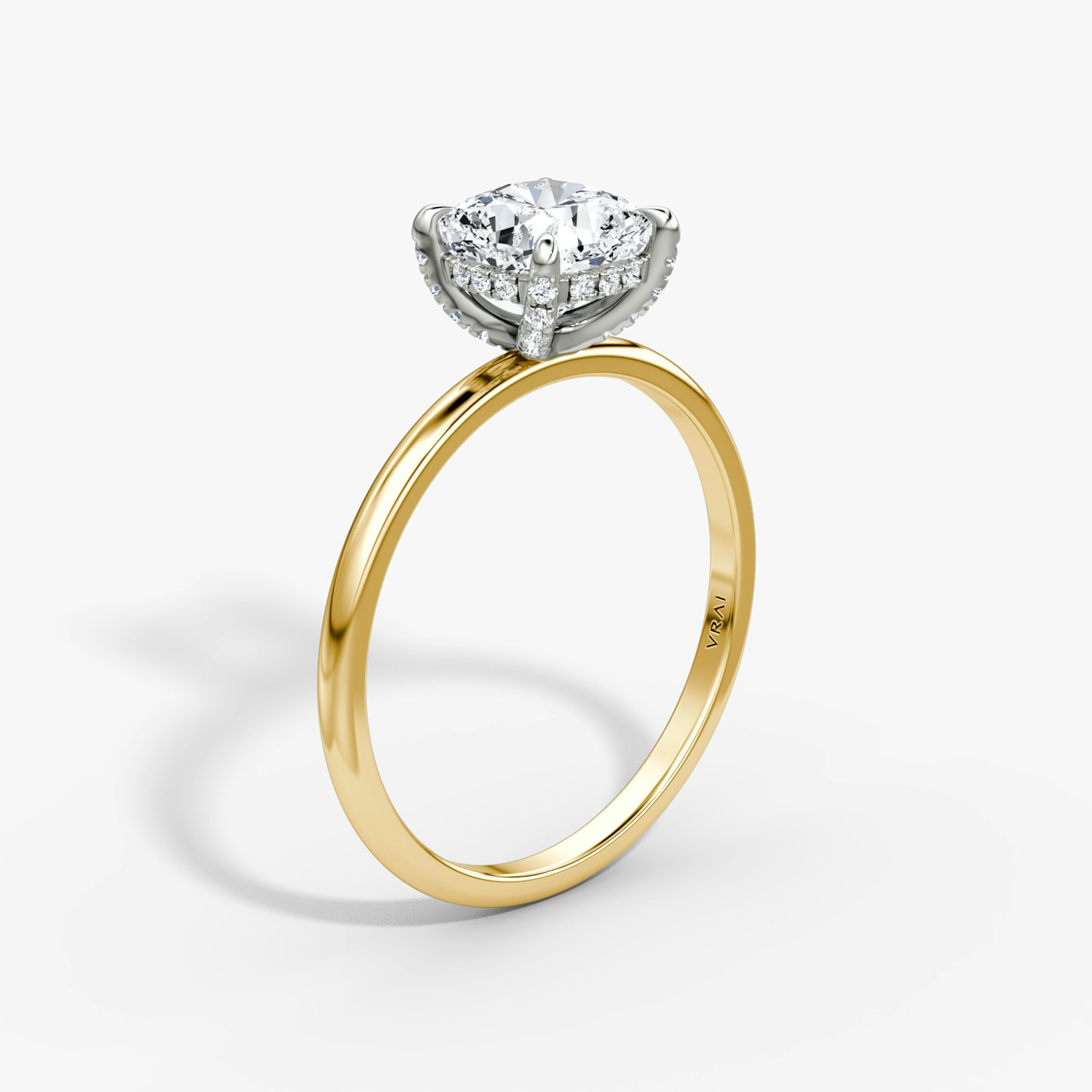 The Classic Hidden Halo | Cushion | 18k | Yellow Gold and Platinum | bandAccent: Plain | bandWidth: standard | prongStyle: Pavé | diamondOrientation: vertical | caratWeight: other