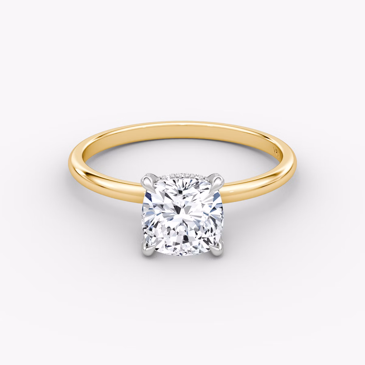 The Classic Hidden Halo | Cushion | 18k | Yellow Gold and Platinum | bandAccent: Plain | bandWidth: standard | prongStyle: Pavé | diamondOrientation: vertical | caratWeight: other