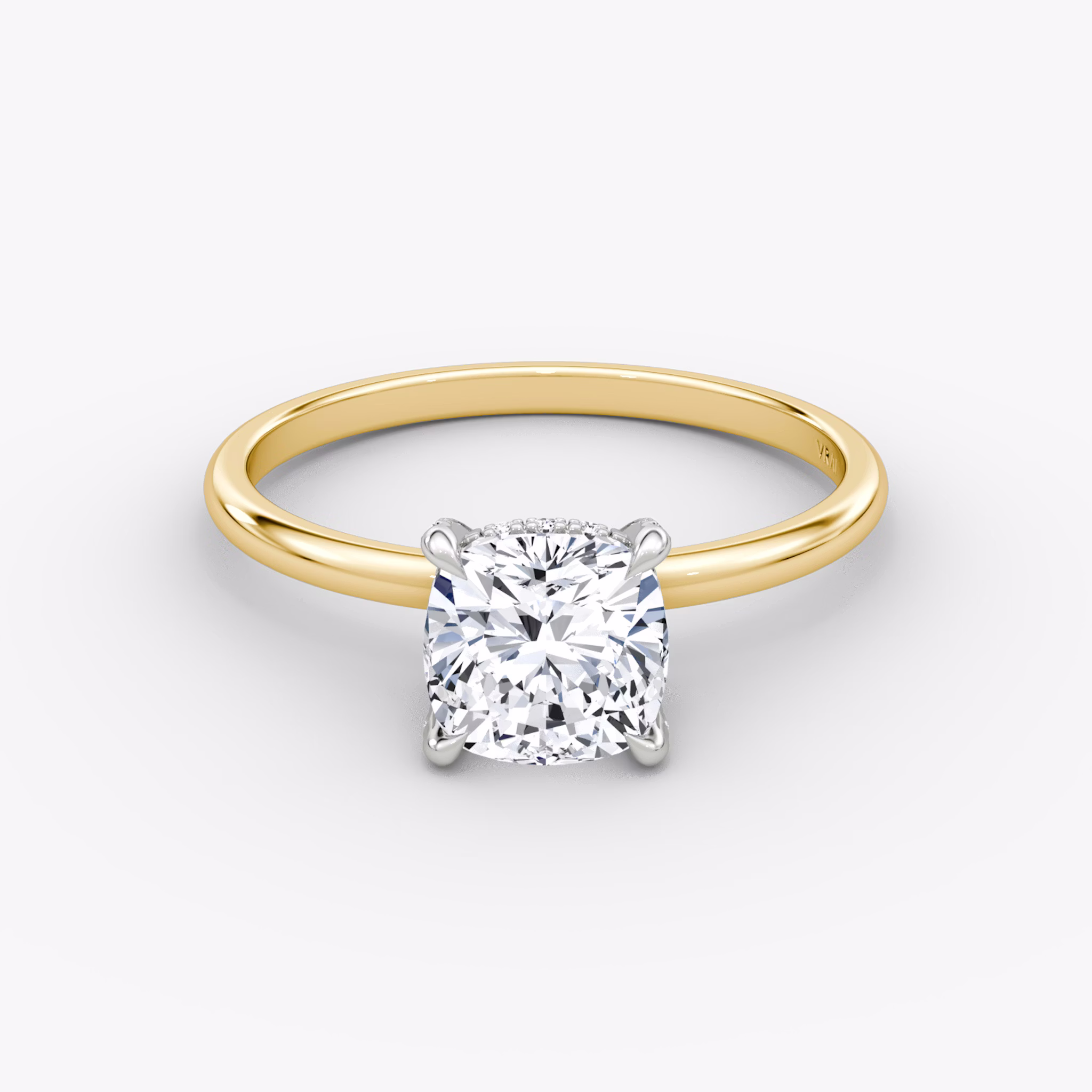 The Classic Hidden Halo | Cushion | 18k | Yellow Gold and Platinum | bandAccent: Plain | bandWidth: standard | prongStyle: Pavé | diamondOrientation: vertical | caratWeight: other
