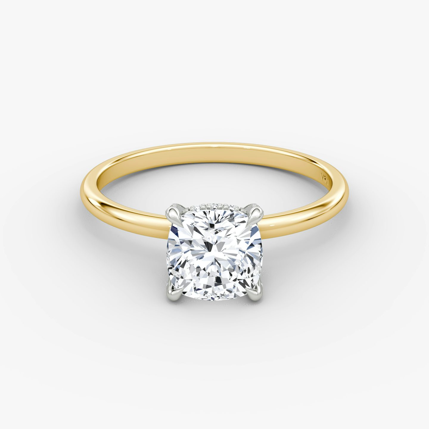 The Classic Hidden Halo | Cushion | 18k | Yellow Gold and Platinum | bandAccent: Plain | bandWidth: standard | prongStyle: Pavé | diamondOrientation: vertical | caratWeight: other