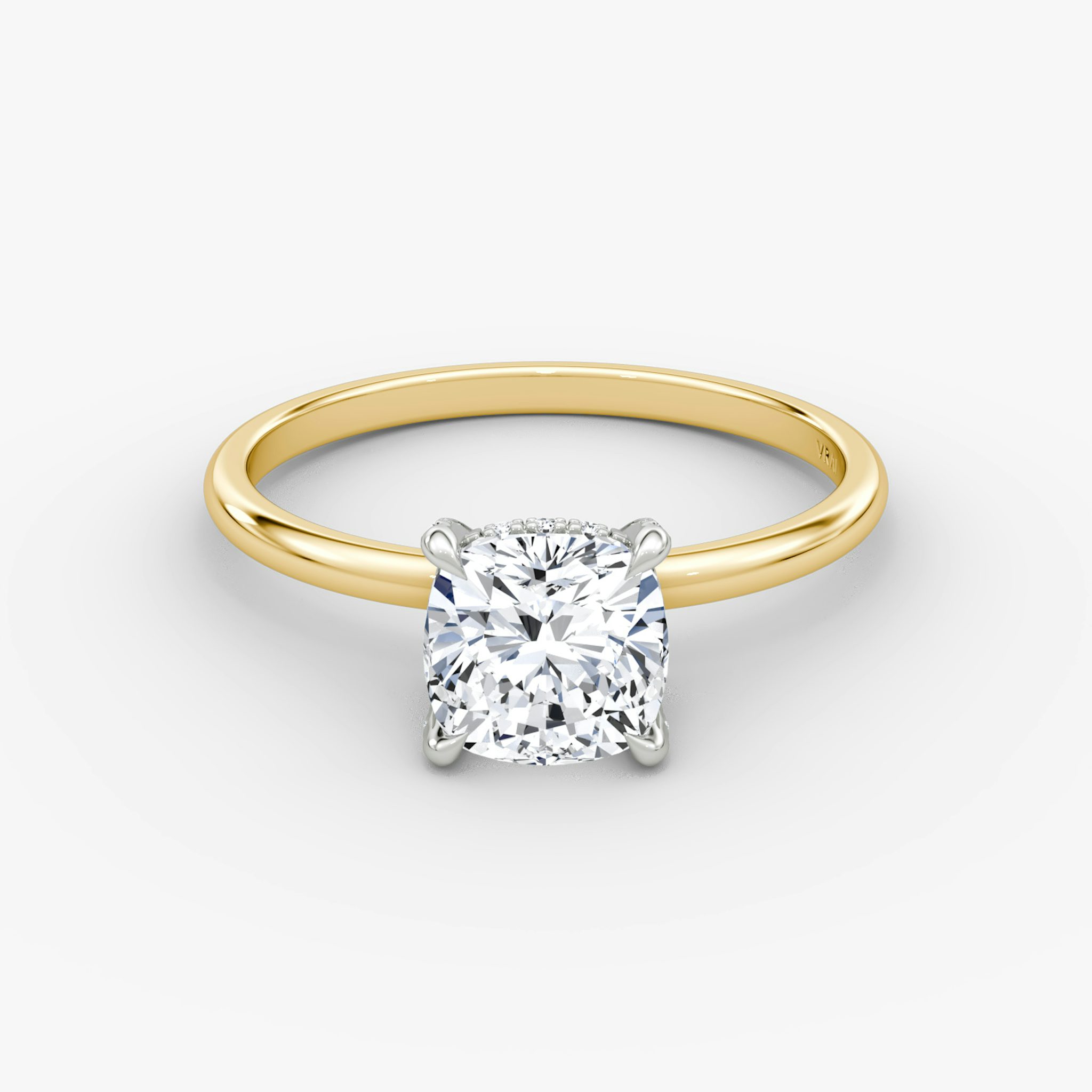 The Classic Hidden Halo | Cushion | 18k | Yellow Gold and Platinum | bandAccent: Plain | bandWidth: standard | prongStyle: Pavé | diamondOrientation: vertical | caratWeight: other
