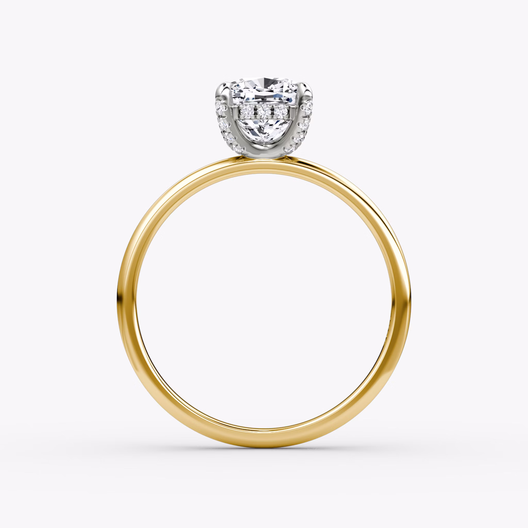 The Classic Hidden Halo | Cushion | 18k | Yellow Gold and Platinum | bandAccent: Plain | bandWidth: standard | prongStyle: Pavé | diamondOrientation: vertical | caratWeight: other
