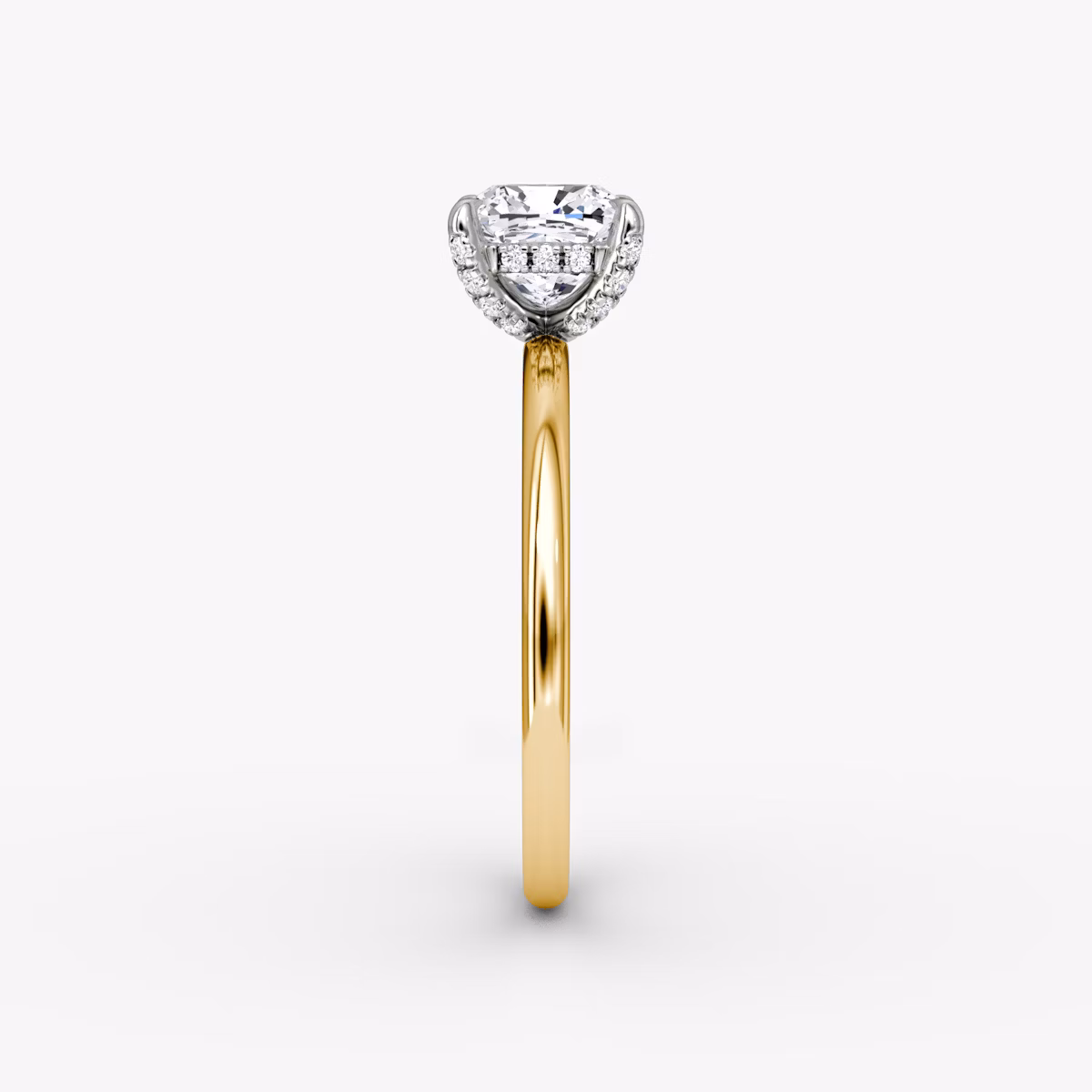 The Classic Hidden Halo | Cushion | 18k | Yellow Gold and Platinum | bandAccent: Plain | bandWidth: standard | prongStyle: Pavé | diamondOrientation: vertical | caratWeight: other