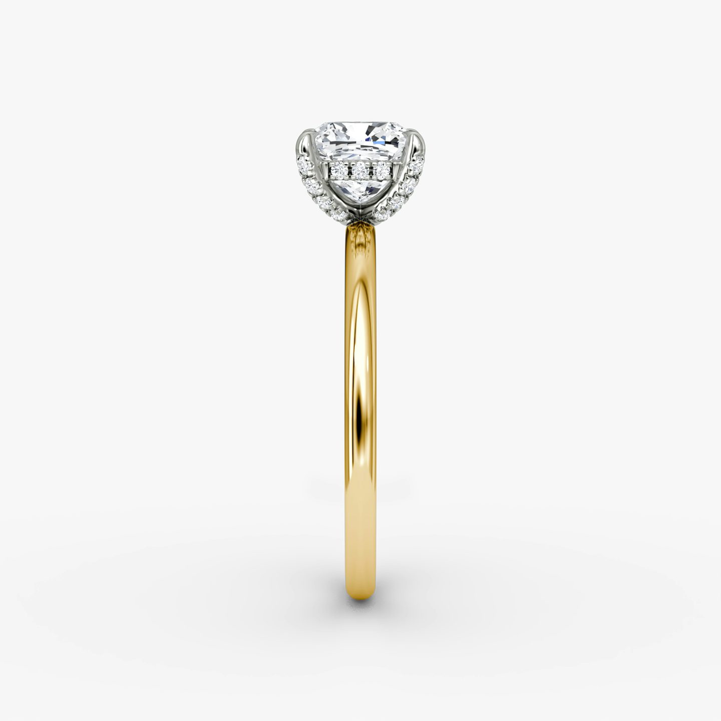 The Classic Hidden Halo | Cushion | 18k | Yellow Gold and Platinum | bandAccent: Plain | bandWidth: standard | prongStyle: Pavé | diamondOrientation: vertical | caratWeight: other