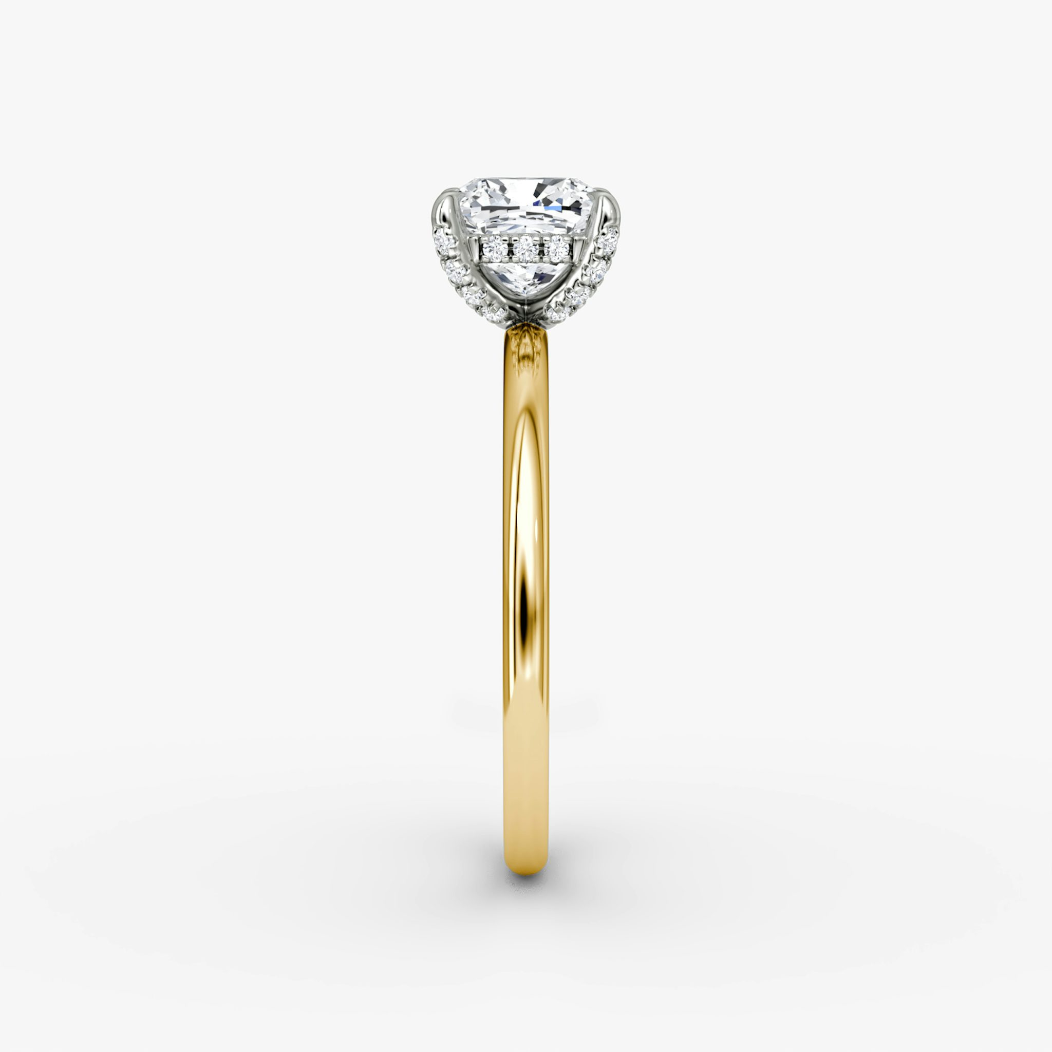 The Classic Hidden Halo | Cushion | 18k | Yellow Gold and Platinum | bandAccent: Plain | bandWidth: standard | prongStyle: Pavé | diamondOrientation: vertical | caratWeight: other