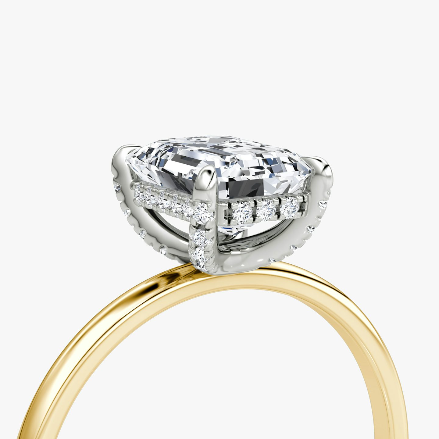 The Classic Hidden Halo | Emerald | 18k | Yellow Gold and Platinum | bandAccent: Plain | bandWidth: standard | prongStyle: Pavé | diamondOrientation: vertical | caratWeight: other