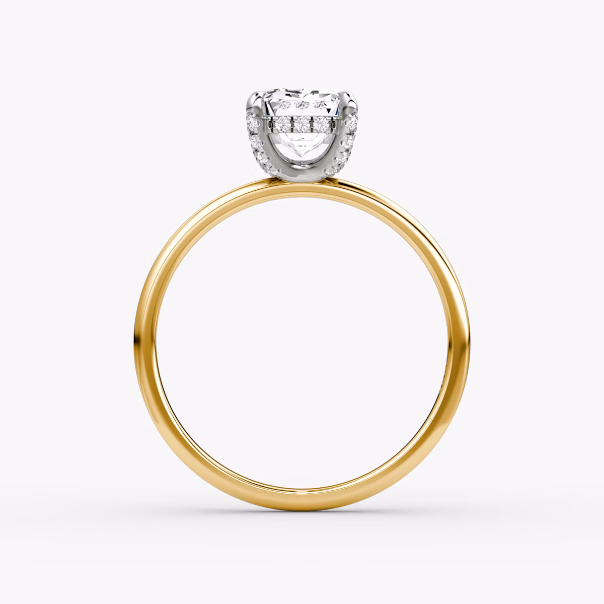 The Classic Hidden Halo | Emerald | 18k | Yellow Gold and Platinum | bandAccent: Plain | bandWidth: standard | prongStyle: Pavé | diamondOrientation: vertical | caratWeight: other