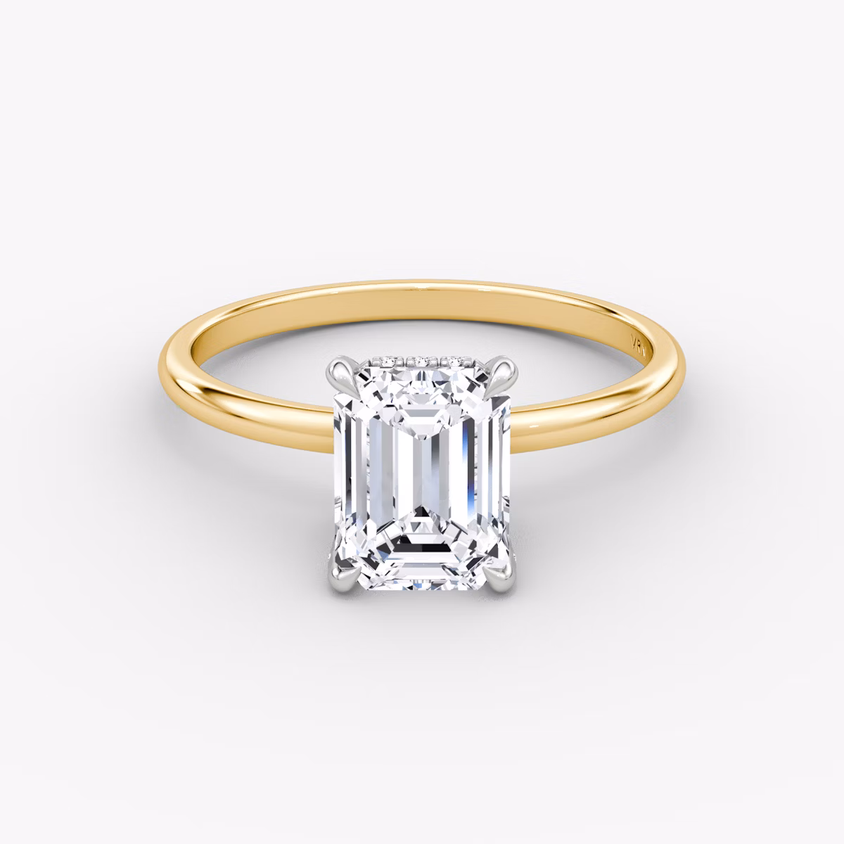 The Classic Hidden Halo | Emerald | 18k | Yellow Gold and Platinum | bandAccent: Plain | bandWidth: standard | prongStyle: Pavé | diamondOrientation: vertical | caratWeight: other