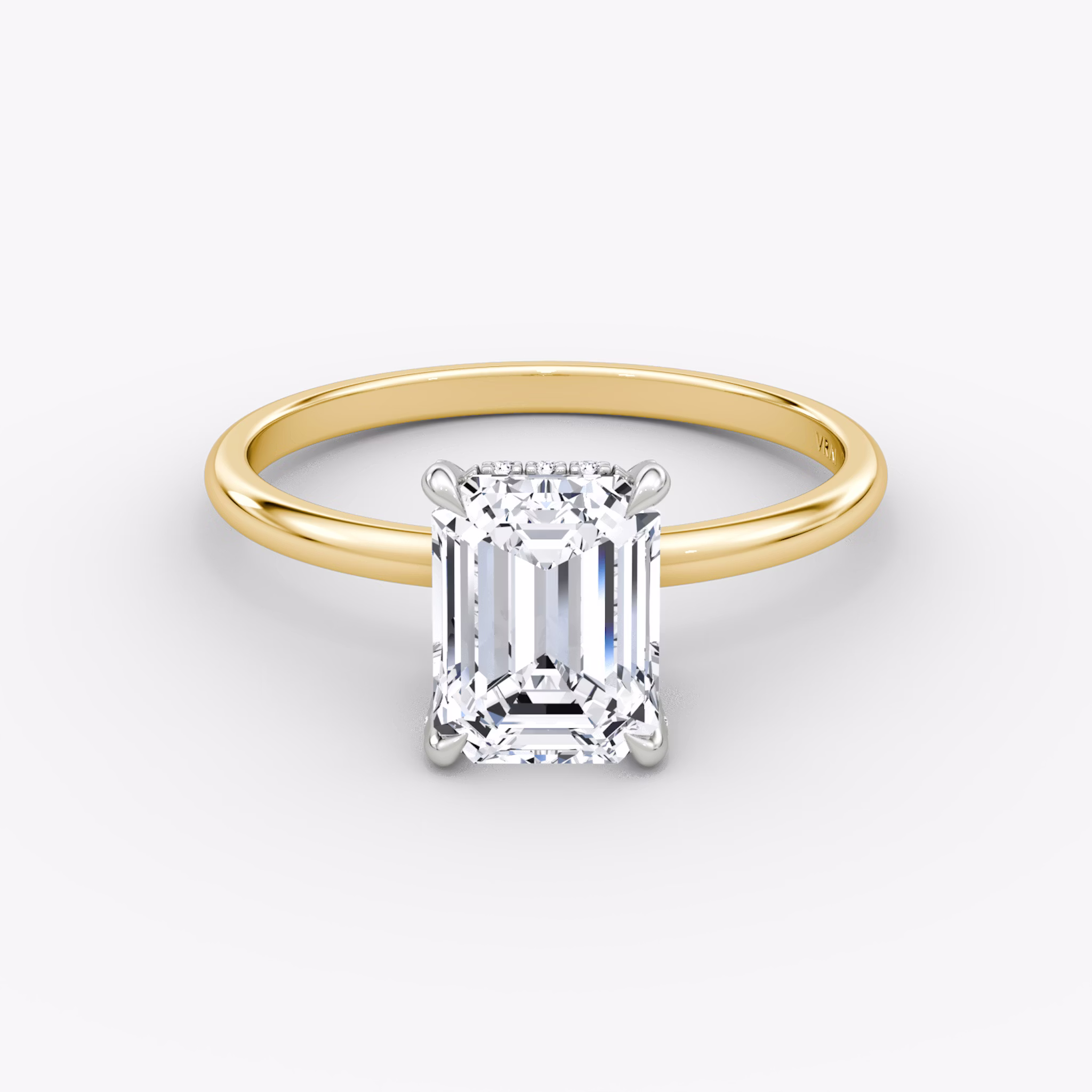 The Classic Hidden Halo | Emerald | 18k | Yellow Gold and Platinum | bandAccent: Plain | bandWidth: standard | prongStyle: Pavé | diamondOrientation: vertical | caratWeight: other