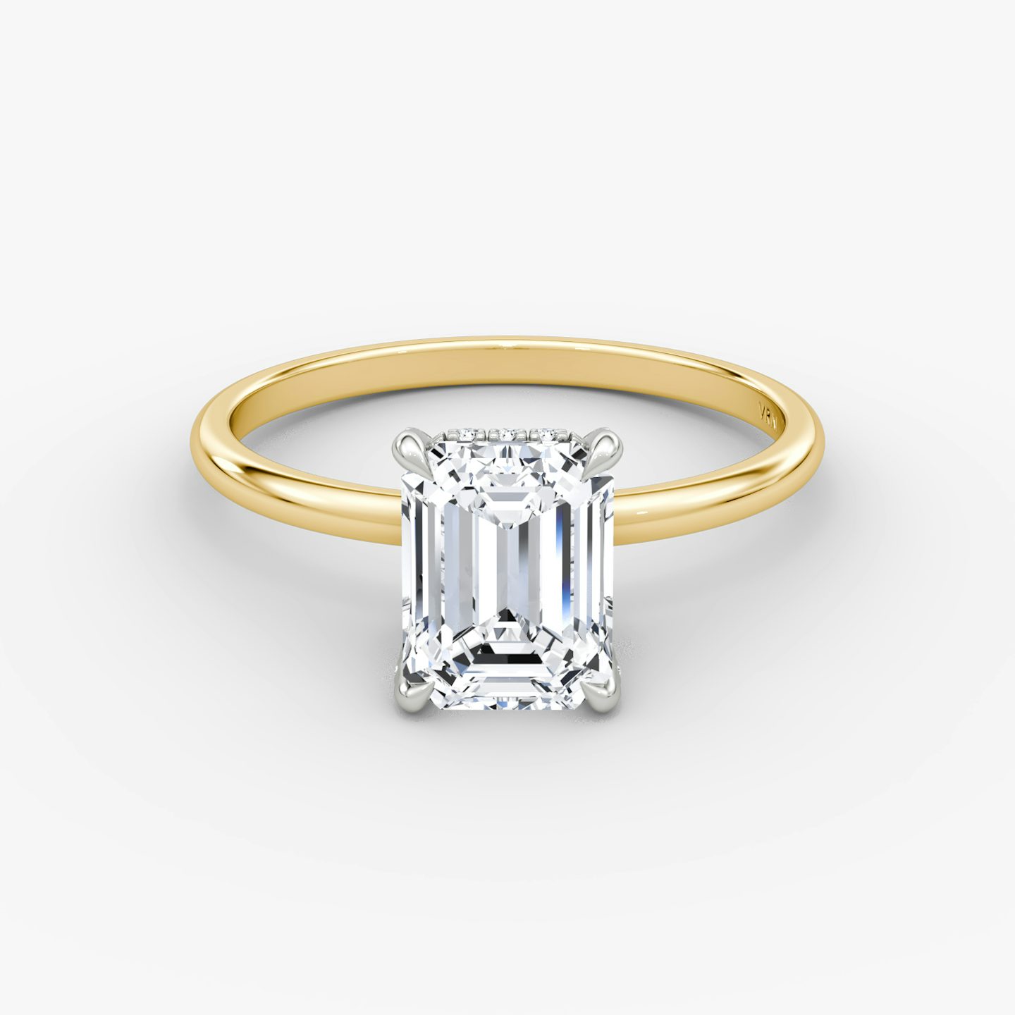The Classic Hidden Halo | Emerald | 18k | Yellow Gold and Platinum | bandAccent: Plain | bandWidth: standard | prongStyle: Pavé | diamondOrientation: vertical | caratWeight: other