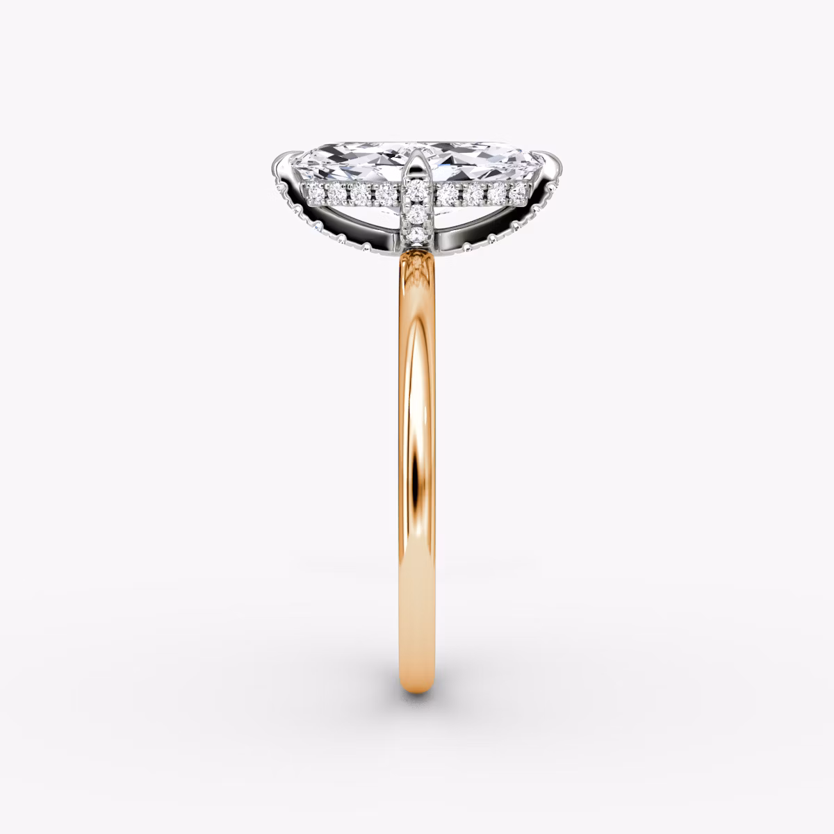 The Classic Hidden Halo | Marquise | 14k | Rose Gold and Platinum | bandAccent: Plain | bandWidth: standard | prongStyle: Pavé | diamondOrientation: vertical | caratWeight: other