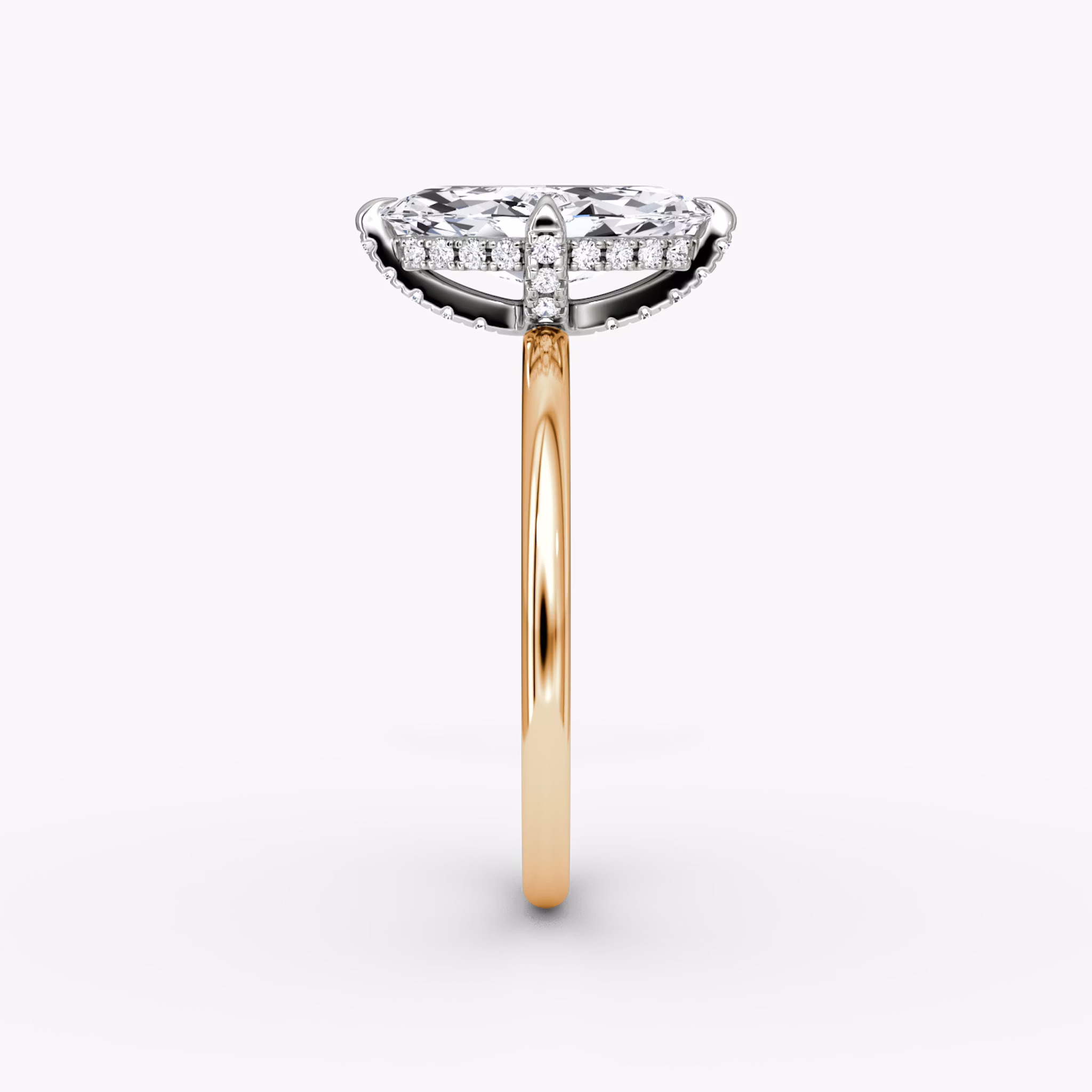 The Classic Hidden Halo | Marquise | 14k | Rose Gold and Platinum | bandAccent: Plain | bandWidth: standard | prongStyle: Pavé | diamondOrientation: vertical | caratWeight: other