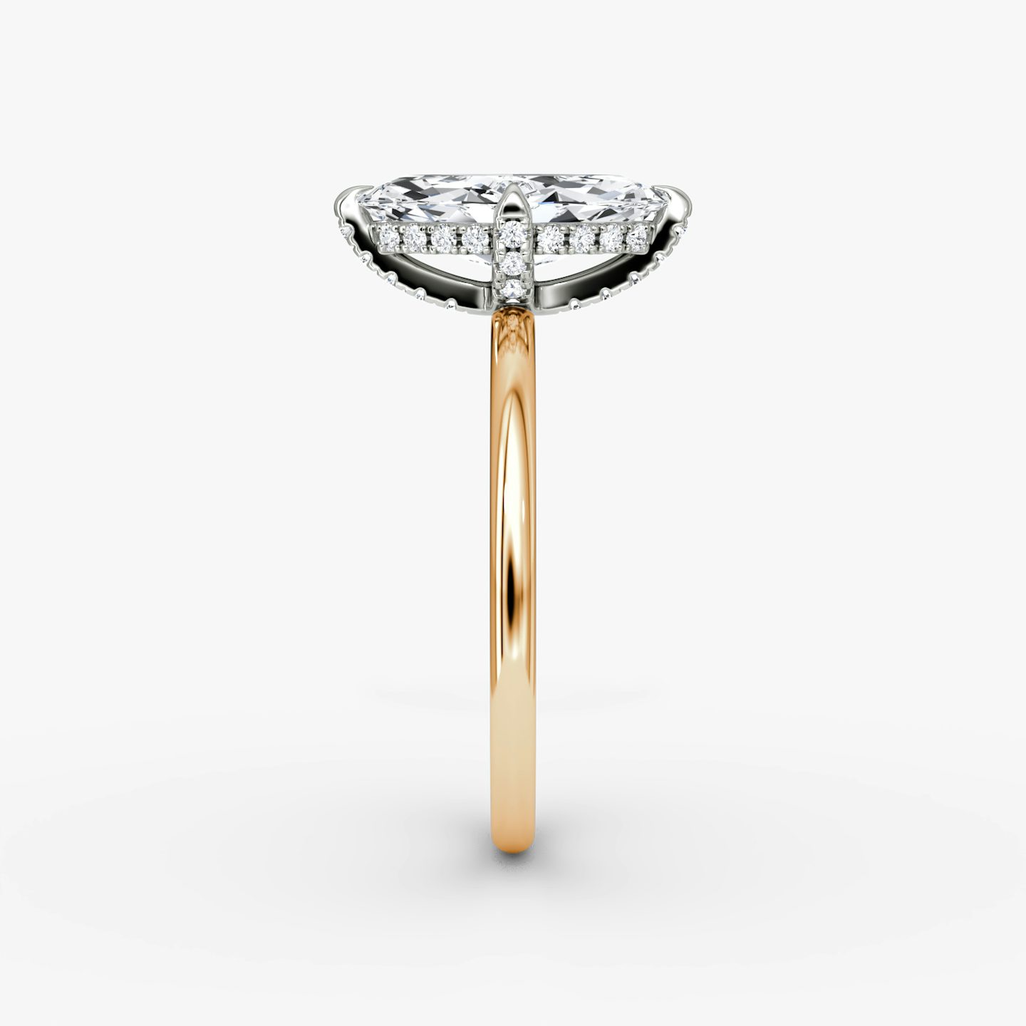 The Classic Hidden Halo | Marquise | 14k | Rose Gold and Platinum | bandAccent: Plain | bandWidth: standard | prongStyle: Pavé | diamondOrientation: vertical | caratWeight: other