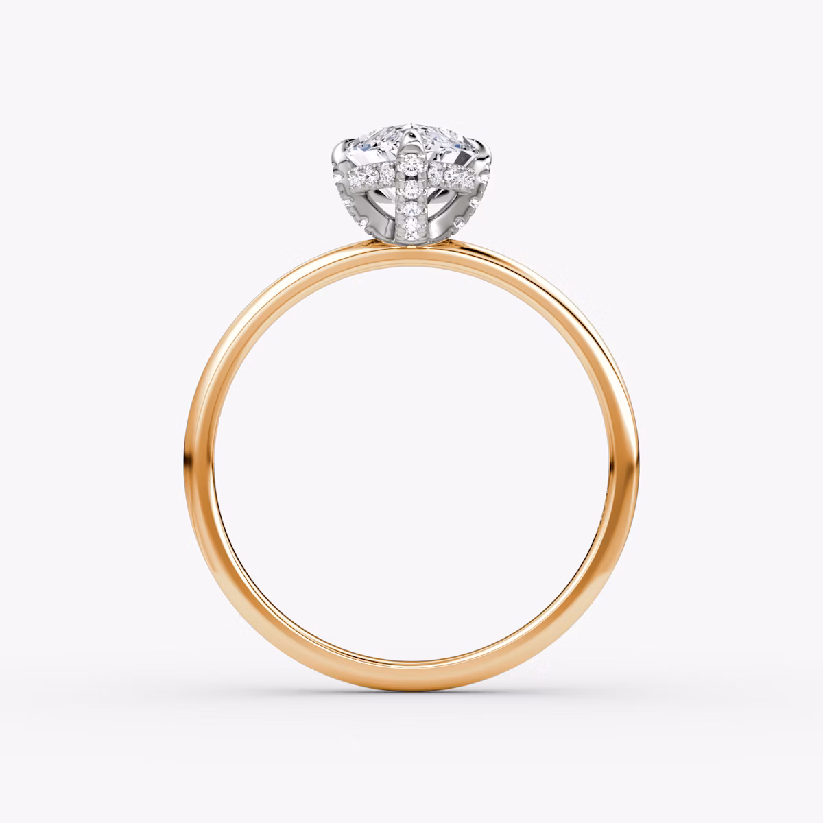 The Classic Hidden Halo | Marquise | 14k | Rose Gold and Platinum | bandAccent: Plain | bandWidth: standard | prongStyle: Pavé | diamondOrientation: vertical | caratWeight: other