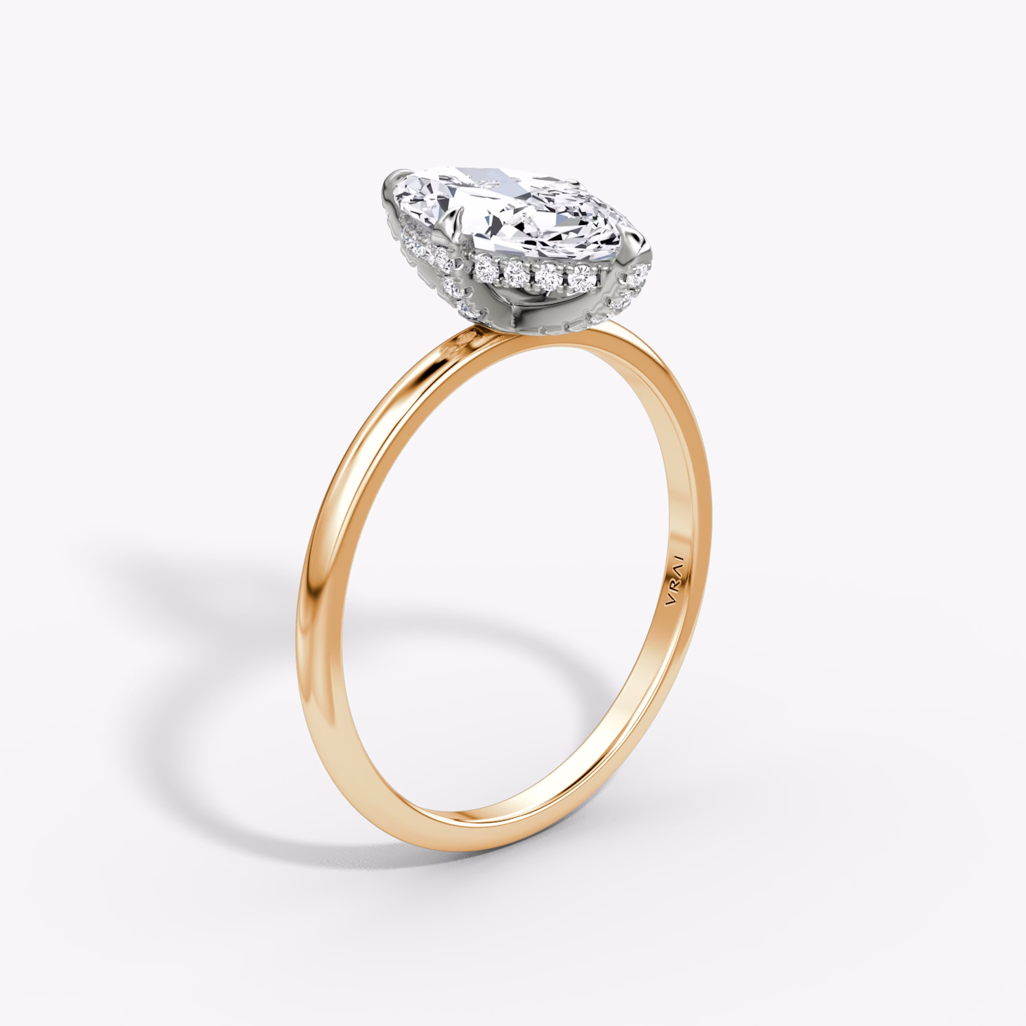 The Classic Hidden Halo | Marquise | 14k | Rose Gold and Platinum | bandAccent: Plain | bandWidth: standard | prongStyle: Pavé | diamondOrientation: vertical | caratWeight: other