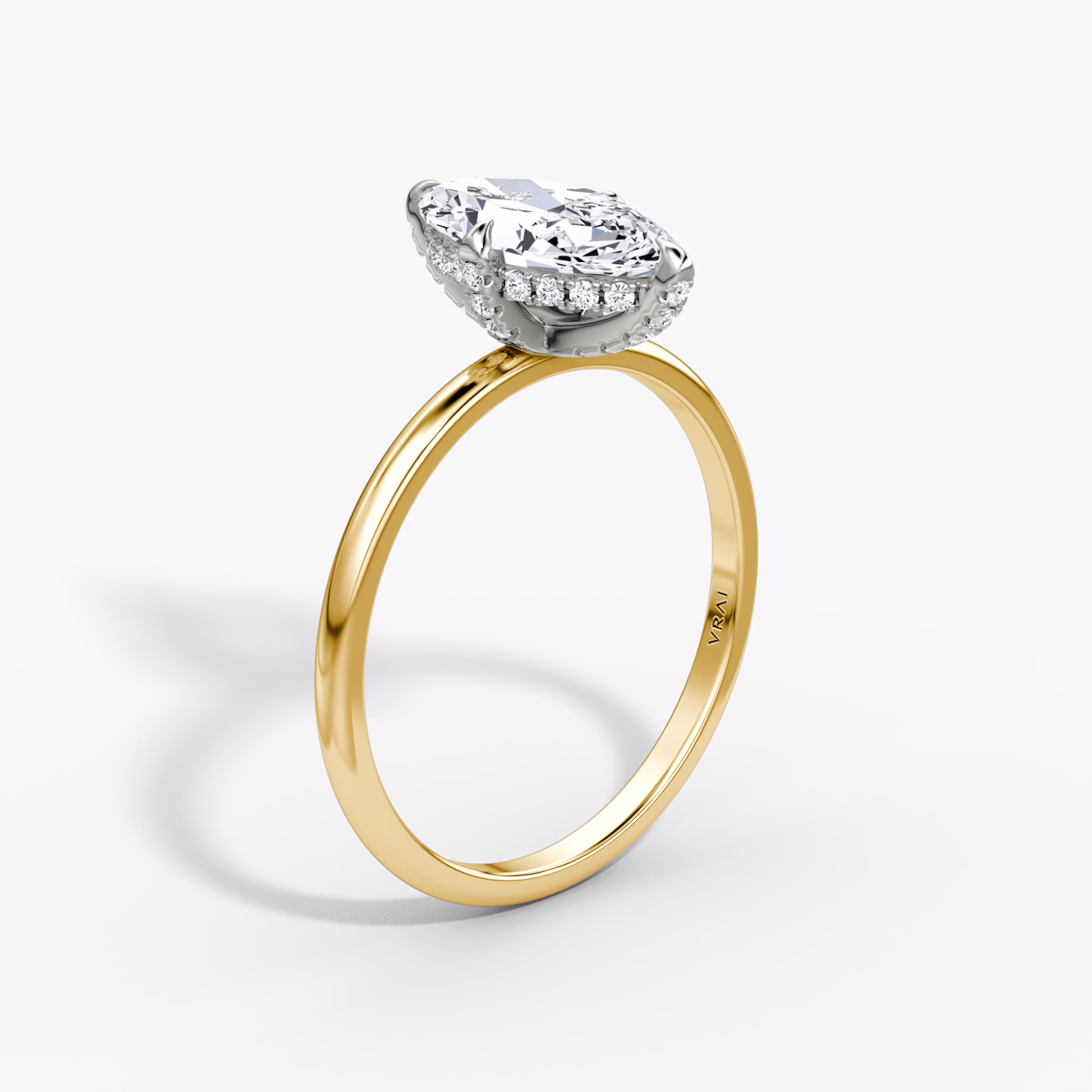 The Classic Hidden Halo | Marquise | 18k | Yellow Gold and Platinum | bandAccent: Plain | bandWidth: standard | prongStyle: Pavé | diamondOrientation: vertical | caratWeight: other
