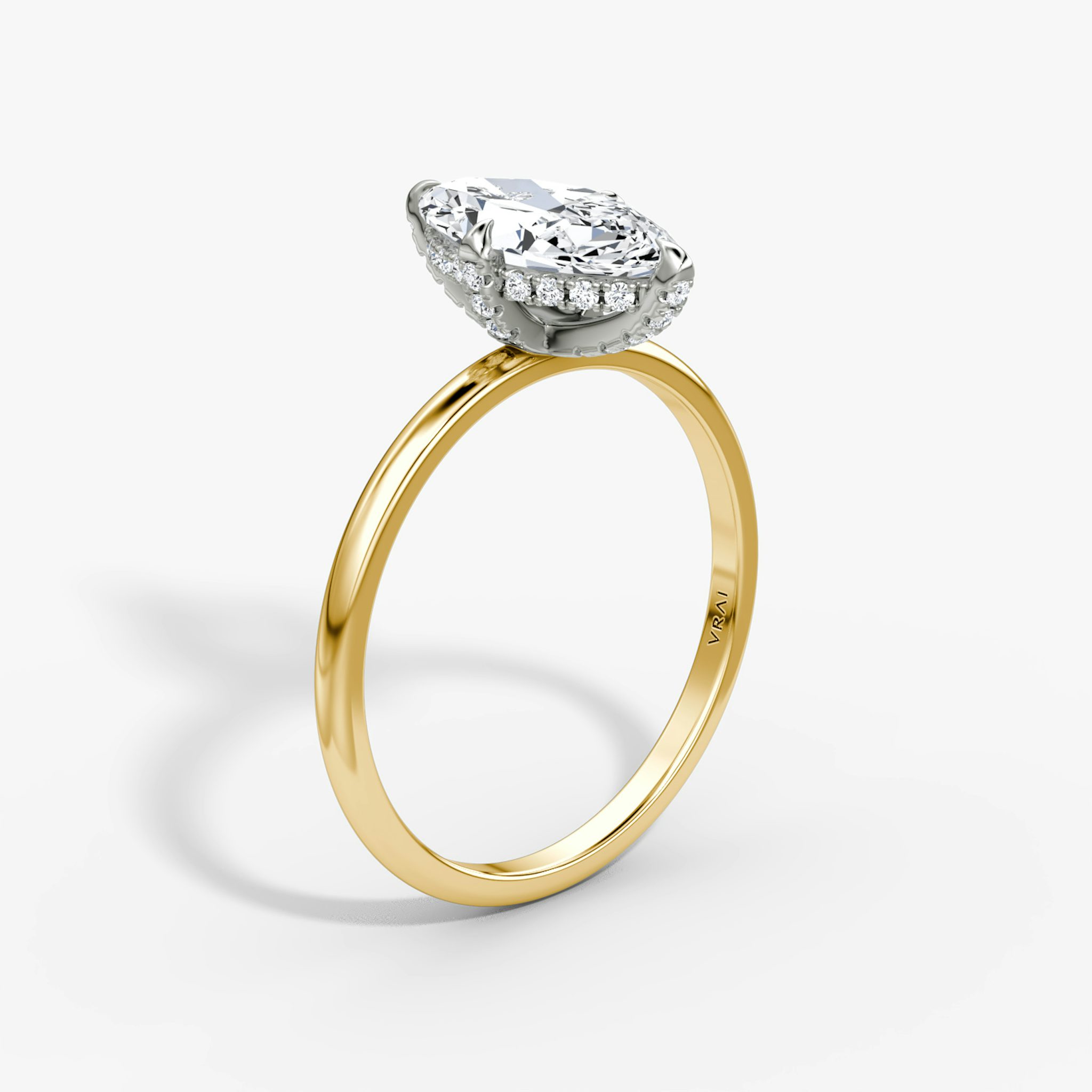 The Classic Hidden Halo | Marquise | 18k | Yellow Gold and Platinum | bandAccent: Plain | bandWidth: standard | prongStyle: Pavé | diamondOrientation: vertical | caratWeight: other
