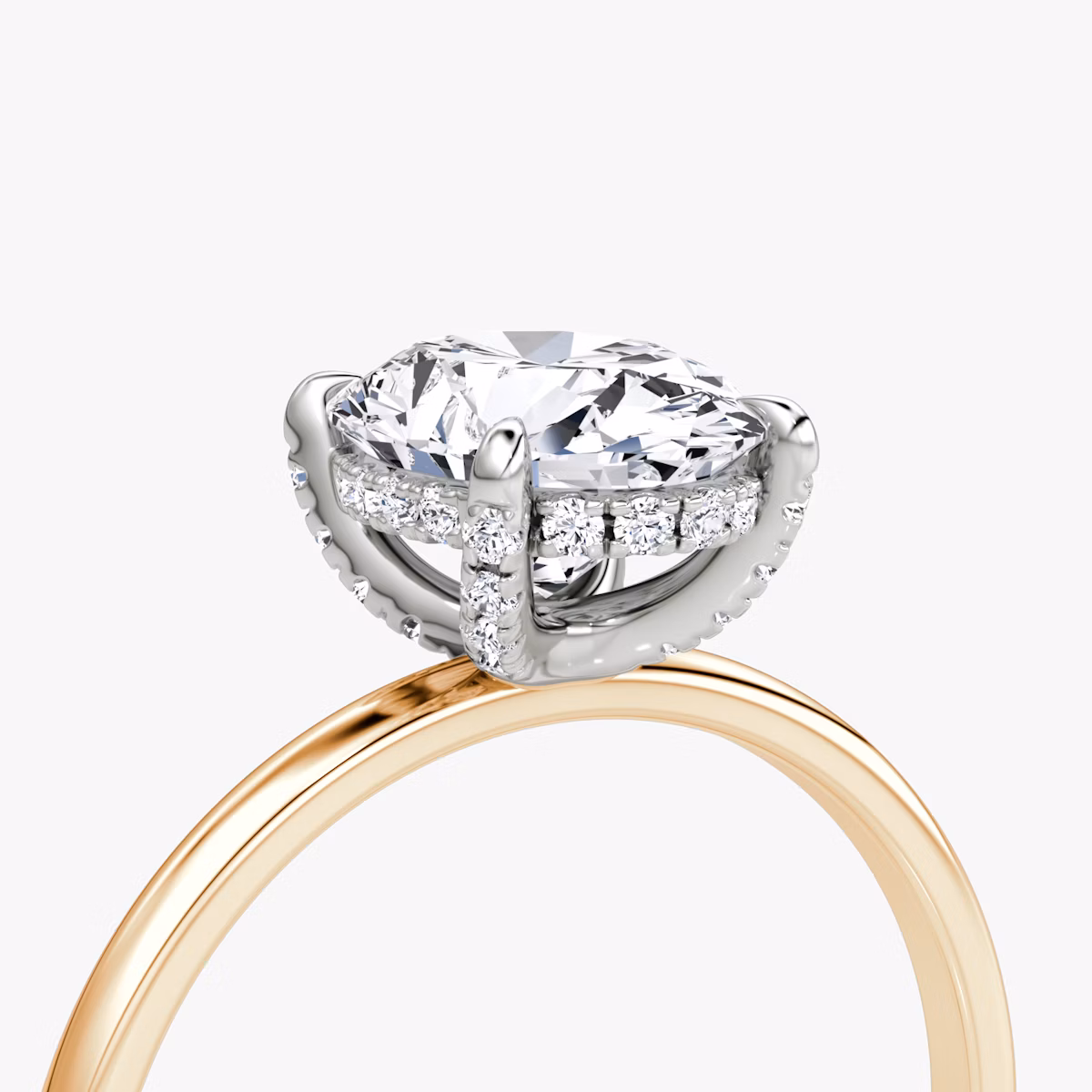 The Classic Hidden Halo | Oval | 14k | Rose Gold and Platinum | bandAccent: Plain | bandWidth: standard | prongStyle: Pavé | diamondOrientation: vertical | caratWeight: other