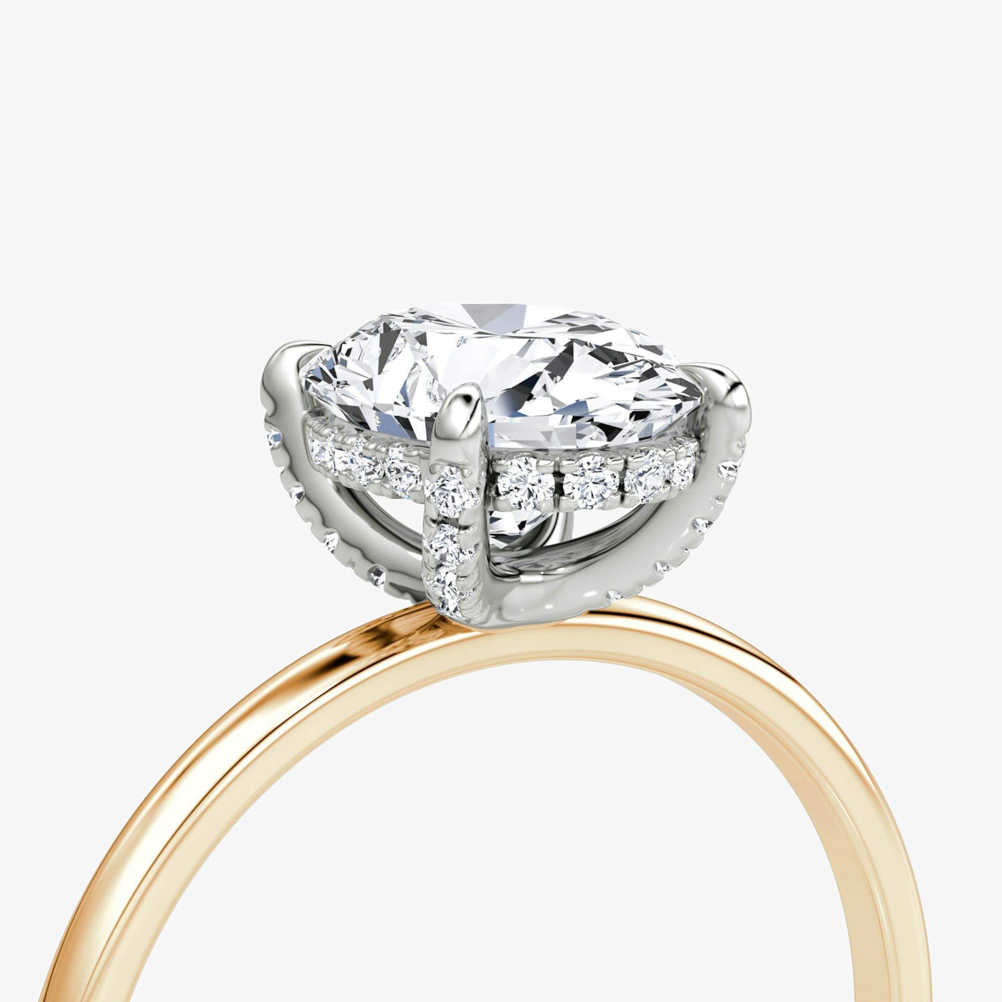 The Classic Hidden Halo | Oval | 14k | Rose Gold and Platinum | bandAccent: Plain | bandWidth: standard | prongStyle: Pavé | diamondOrientation: vertical | caratWeight: other