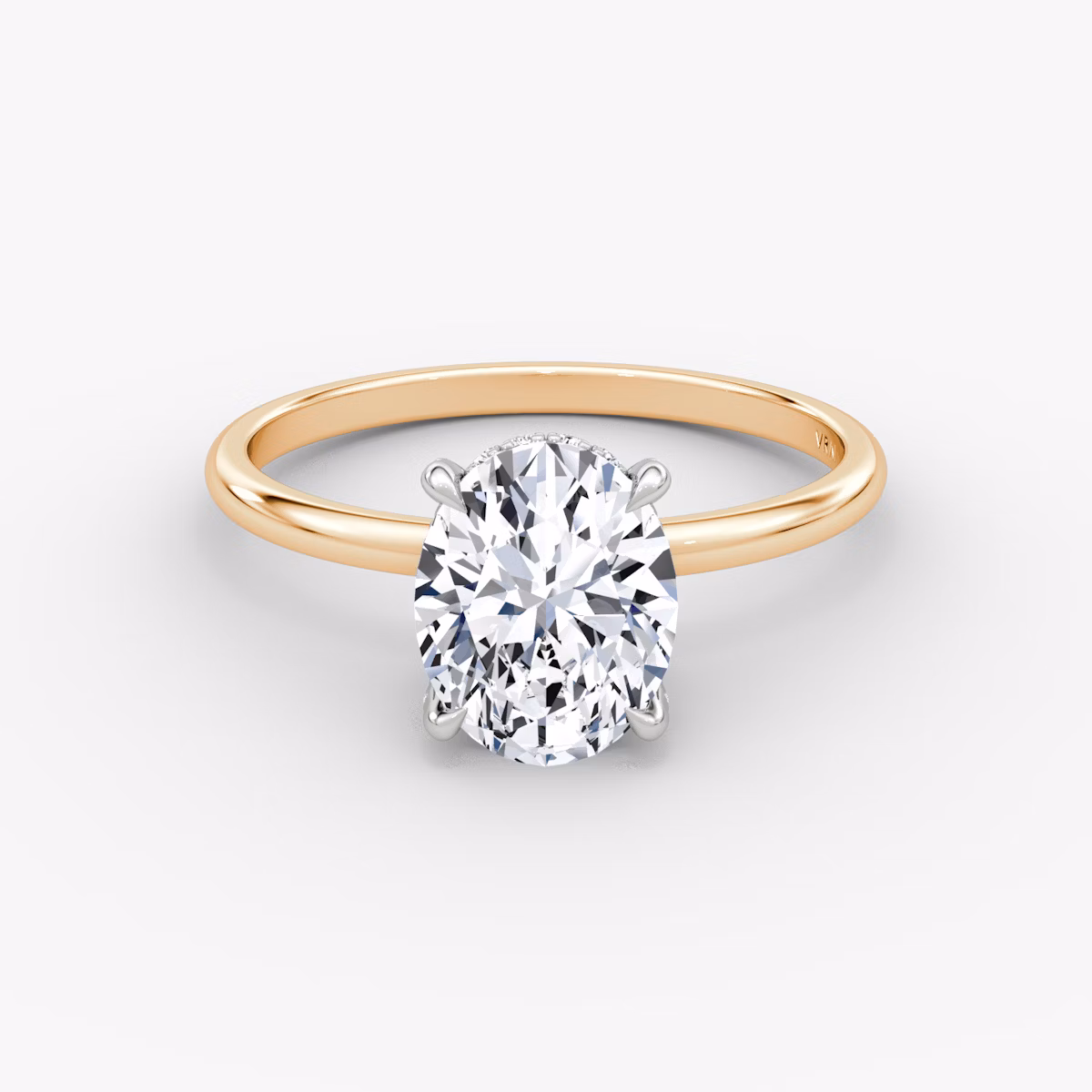 The Classic Hidden Halo | Oval | 14k | Rose Gold and Platinum | bandAccent: Plain | bandWidth: standard | prongStyle: Pavé | diamondOrientation: vertical | caratWeight: other