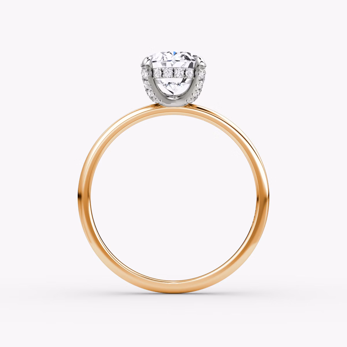 The Classic Hidden Halo | Oval | 14k | Rose Gold and Platinum | bandAccent: Plain | bandWidth: standard | prongStyle: Pavé | diamondOrientation: vertical | caratWeight: other