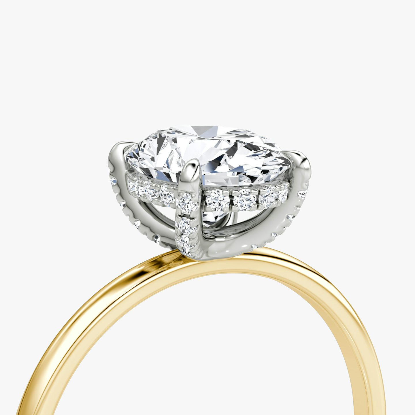 The Classic Hidden Halo | Oval | 18k | Yellow Gold and Platinum | bandAccent: Plain | bandWidth: standard | prongStyle: Pavé | diamondOrientation: vertical | caratWeight: other
