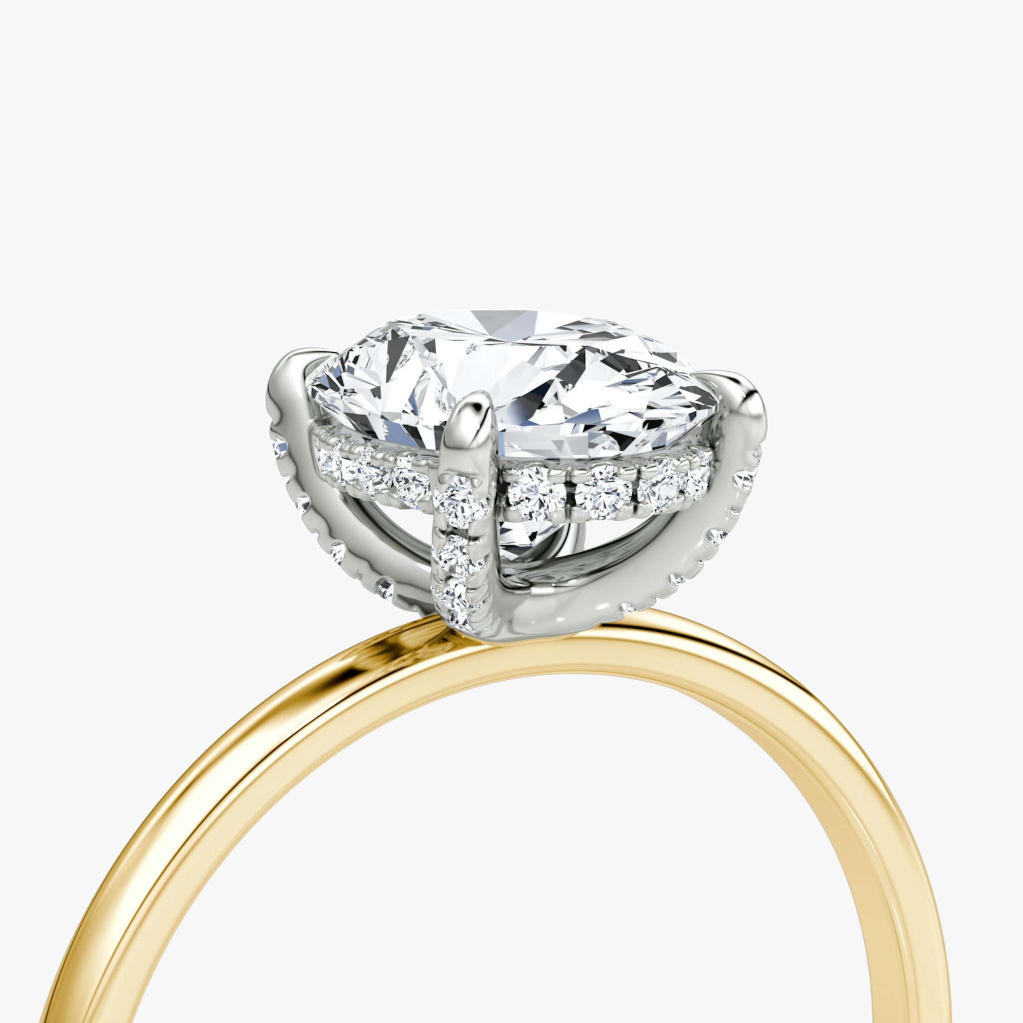The Classic Hidden Halo | Oval | 18k | Yellow Gold and Platinum | bandAccent: Plain | bandWidth: standard | prongStyle: Pavé | diamondOrientation: vertical | caratWeight: other