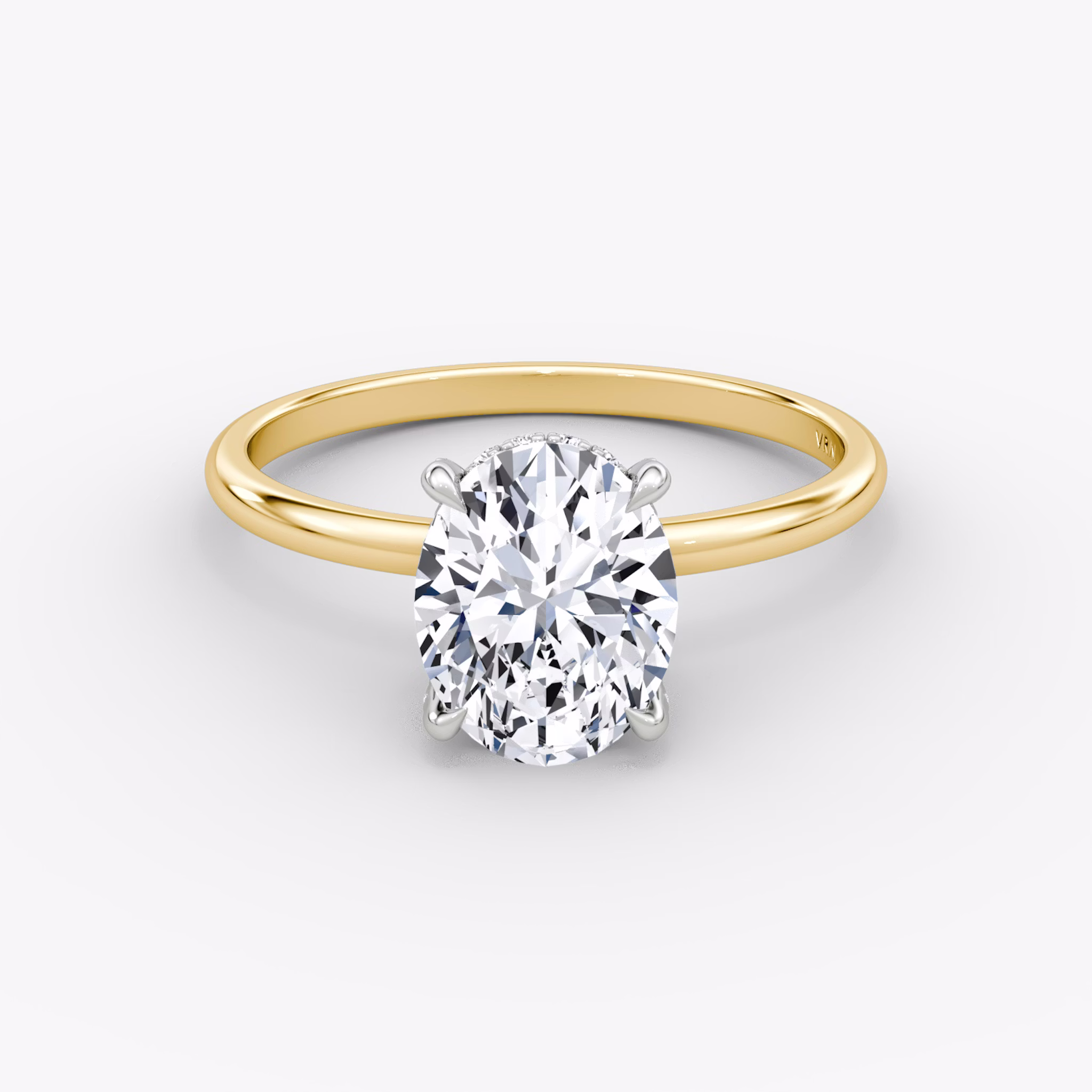 The Classic Hidden Halo | Oval | 18k | Yellow Gold and Platinum | bandAccent: Plain | bandWidth: standard | prongStyle: Pavé | diamondOrientation: vertical | caratWeight: other