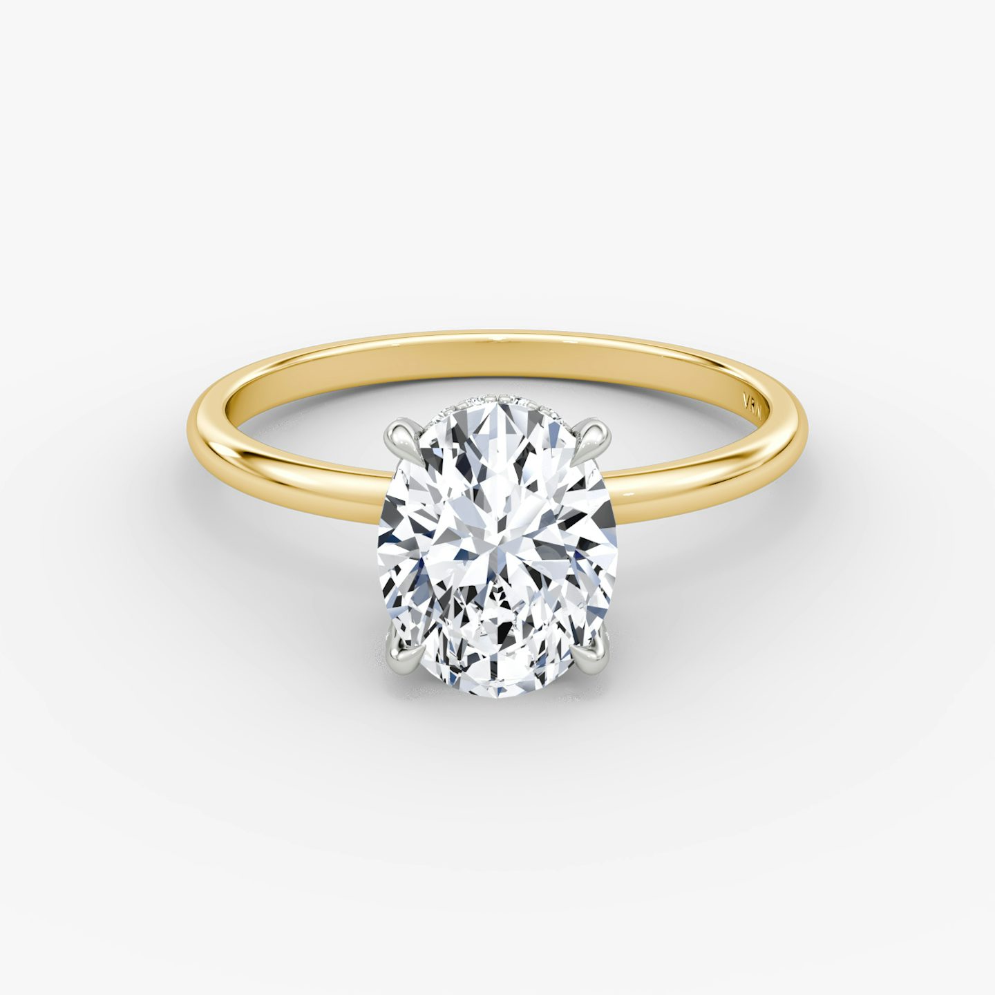 The Classic Hidden Halo | Oval | 18k | Yellow Gold and Platinum | bandAccent: Plain | bandWidth: standard | prongStyle: Pavé | diamondOrientation: vertical | caratWeight: other