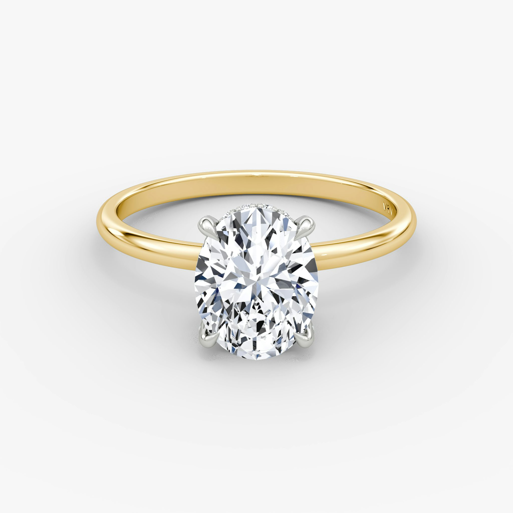 The Classic Hidden Halo | Oval | 18k | Yellow Gold and Platinum | bandAccent: Plain | bandWidth: standard | prongStyle: Pavé | diamondOrientation: vertical | caratWeight: other