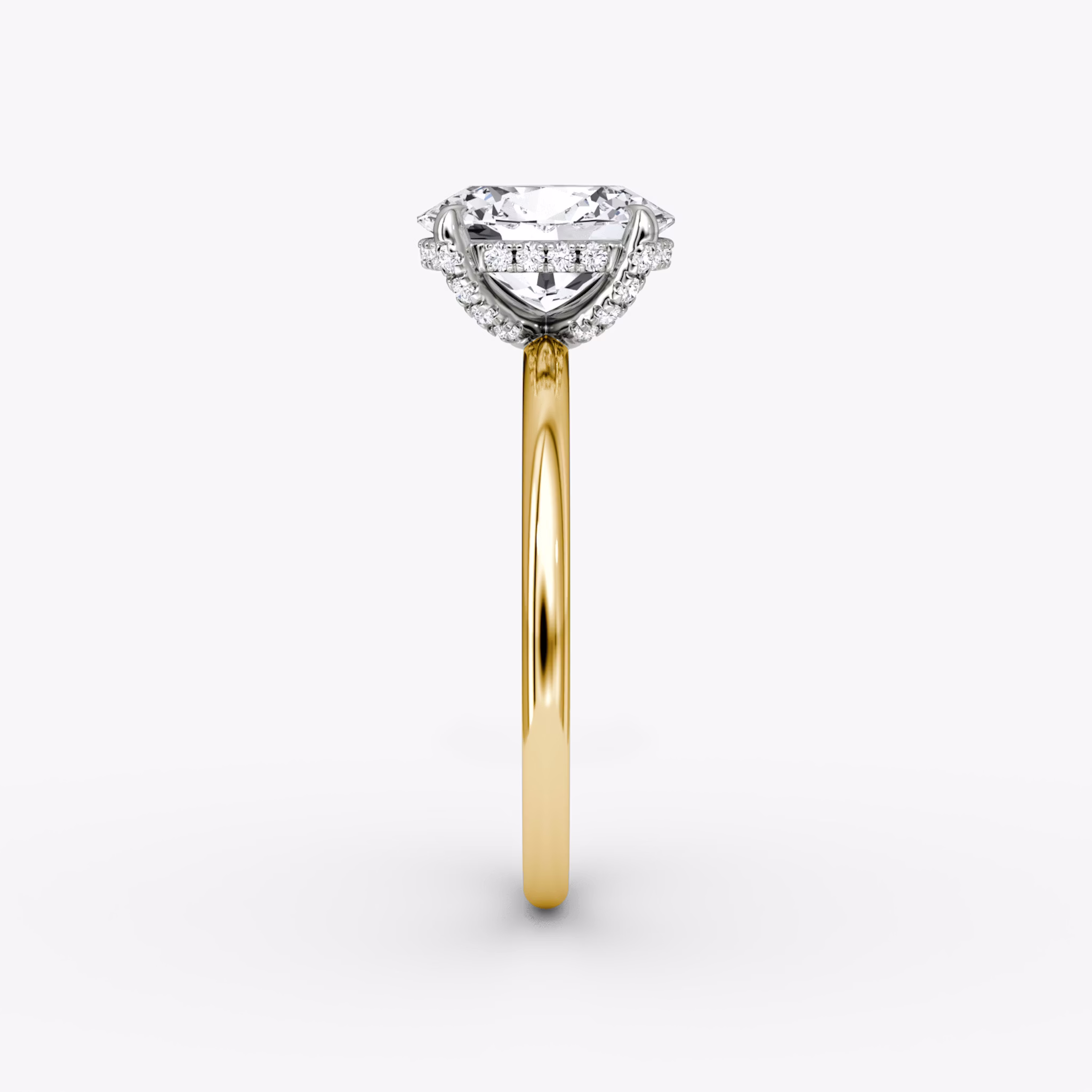 The Classic Hidden Halo | Oval | 18k | Yellow Gold and Platinum | bandAccent: Plain | bandWidth: standard | prongStyle: Pavé | diamondOrientation: vertical | caratWeight: other