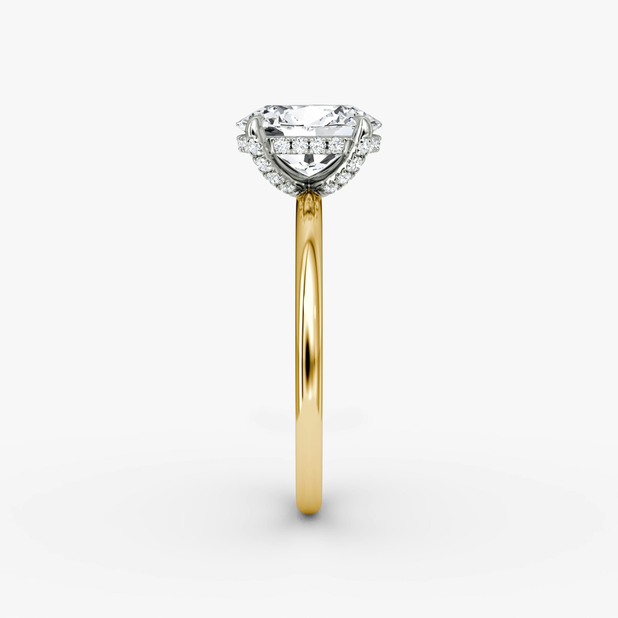 The Classic Hidden Halo | Oval | 18k | Yellow Gold and Platinum | bandAccent: Plain | bandWidth: standard | prongStyle: Pavé | diamondOrientation: vertical | caratWeight: other