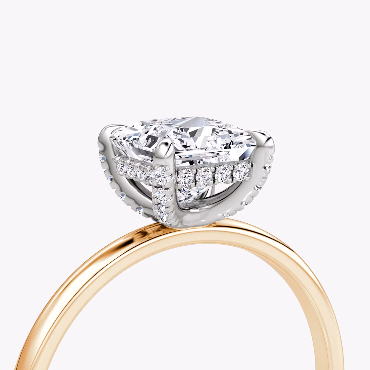 The Classic Hidden Halo | Princess | 14k | Rose Gold and Platinum | bandAccent: Plain | bandWidth: standard | prongStyle: Pavé | diamondOrientation: vertical | caratWeight: other