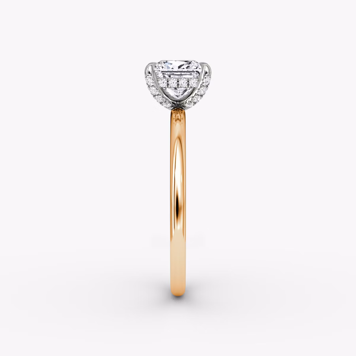 The Classic Hidden Halo | Princess | 14k | Rose Gold and Platinum | bandAccent: Plain | bandWidth: standard | prongStyle: Pavé | diamondOrientation: vertical | caratWeight: other