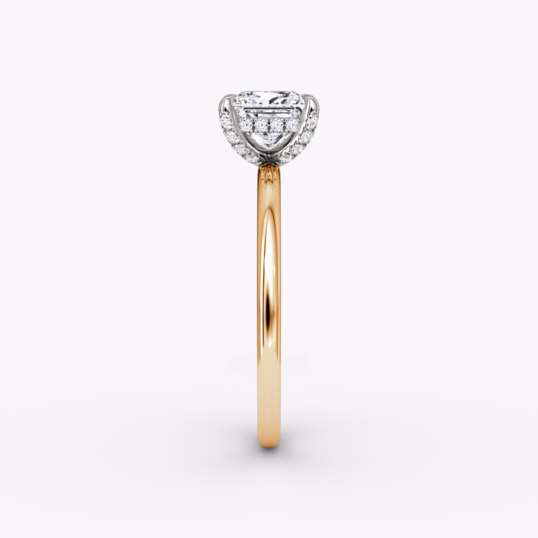 The Classic Hidden Halo | Princess | 14k | Rose Gold and Platinum | bandAccent: Plain | bandWidth: standard | prongStyle: Pavé | diamondOrientation: vertical | caratWeight: other