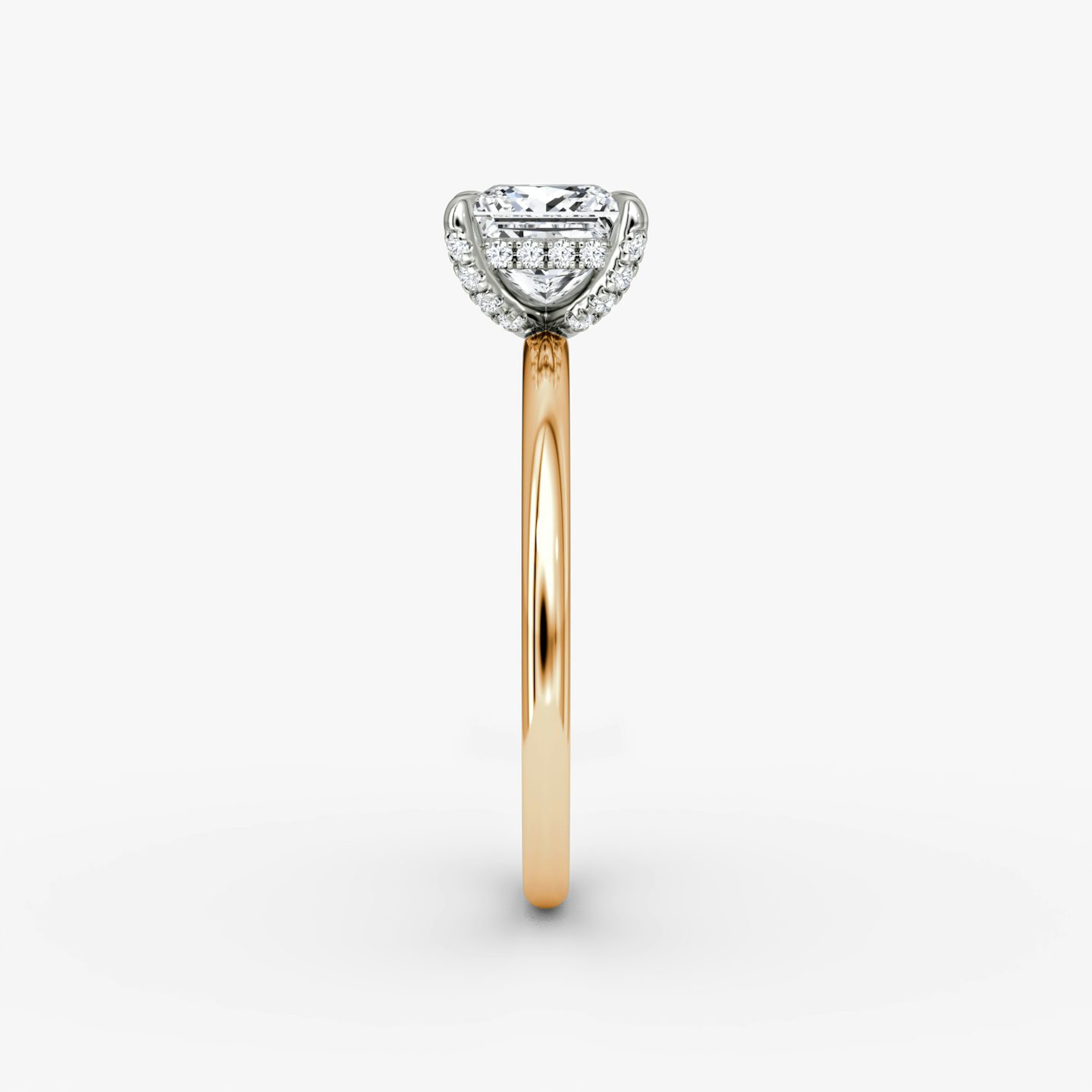 The Classic Hidden Halo | Princess | 14k | Rose Gold and Platinum | bandAccent: Plain | bandWidth: standard | prongStyle: Pavé | diamondOrientation: vertical | caratWeight: other