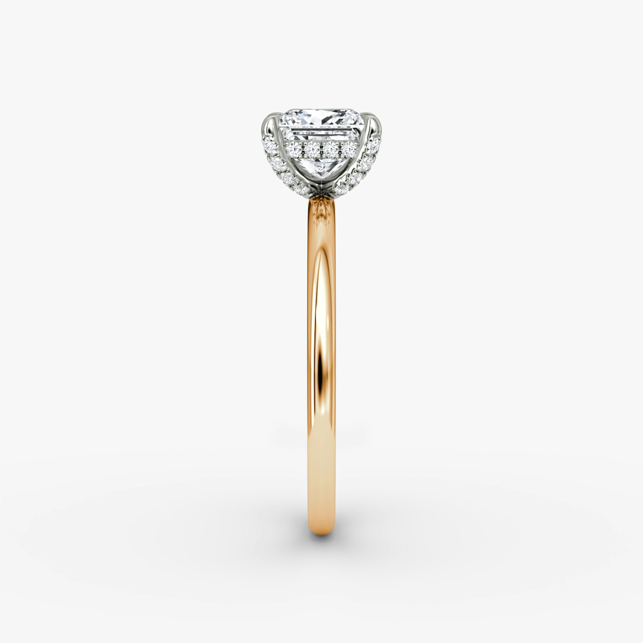 The Classic Hidden Halo | Princess | 14k | Rose Gold and Platinum | bandAccent: Plain | bandWidth: standard | prongStyle: Pavé | diamondOrientation: vertical | caratWeight: other
