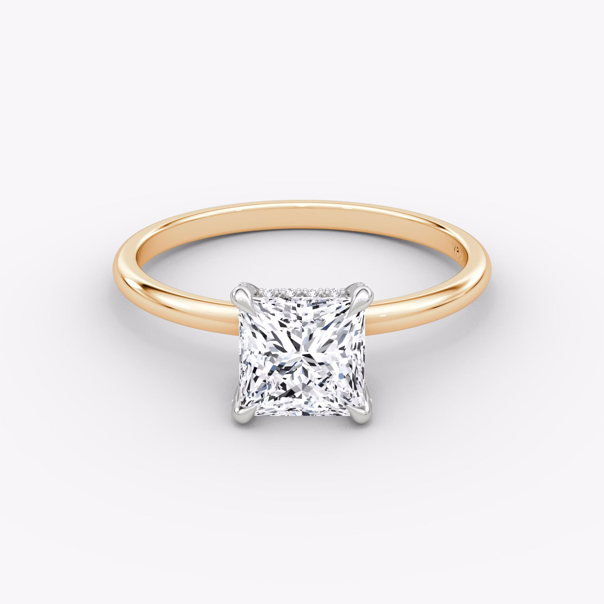The Classic Hidden Halo | Princess | 14k | Rose Gold and Platinum | bandAccent: Plain | bandWidth: standard | prongStyle: Pavé | diamondOrientation: vertical | caratWeight: other